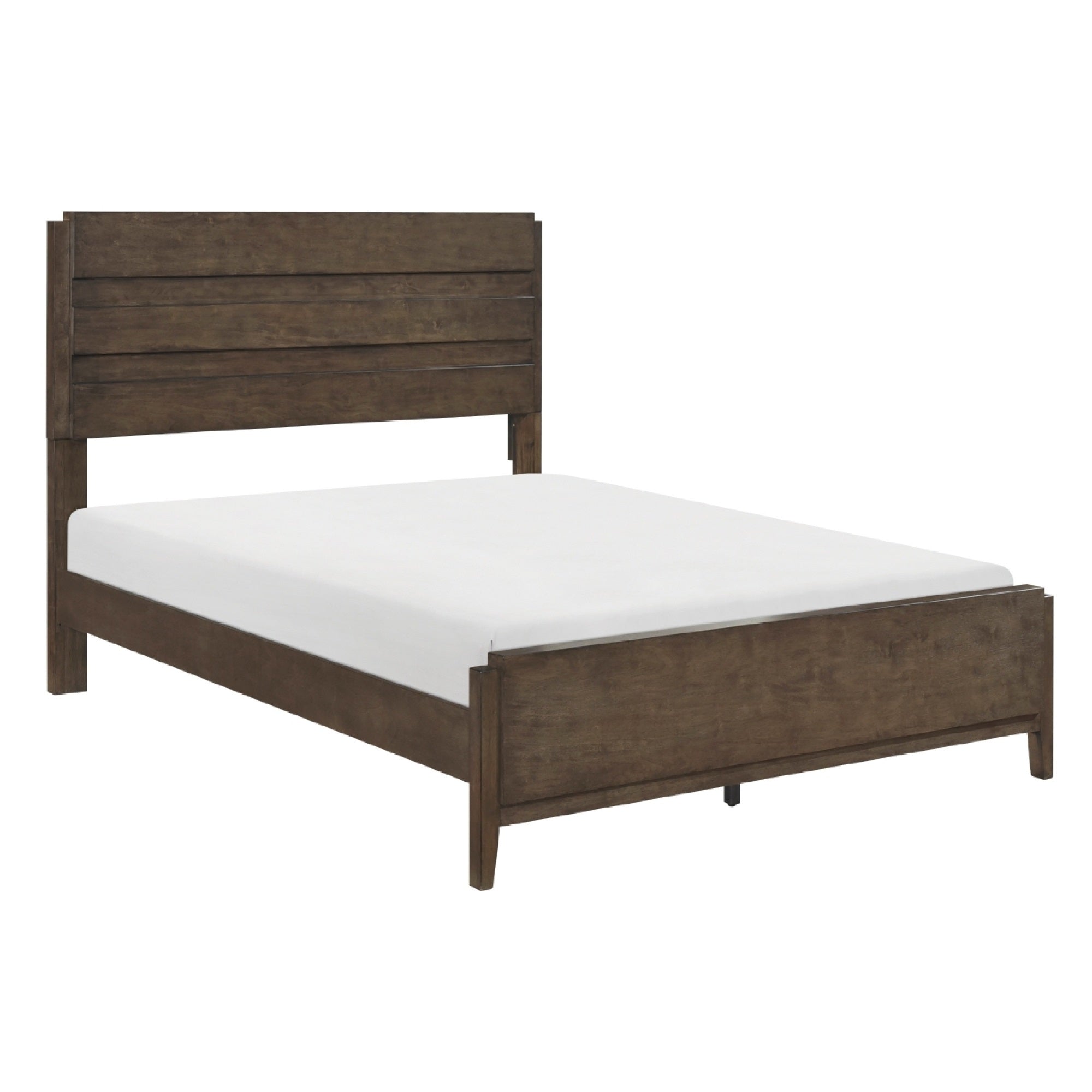 Eme Queen Size Bed, Slatted Headboard, Classic Dark Walnut Brown Frame