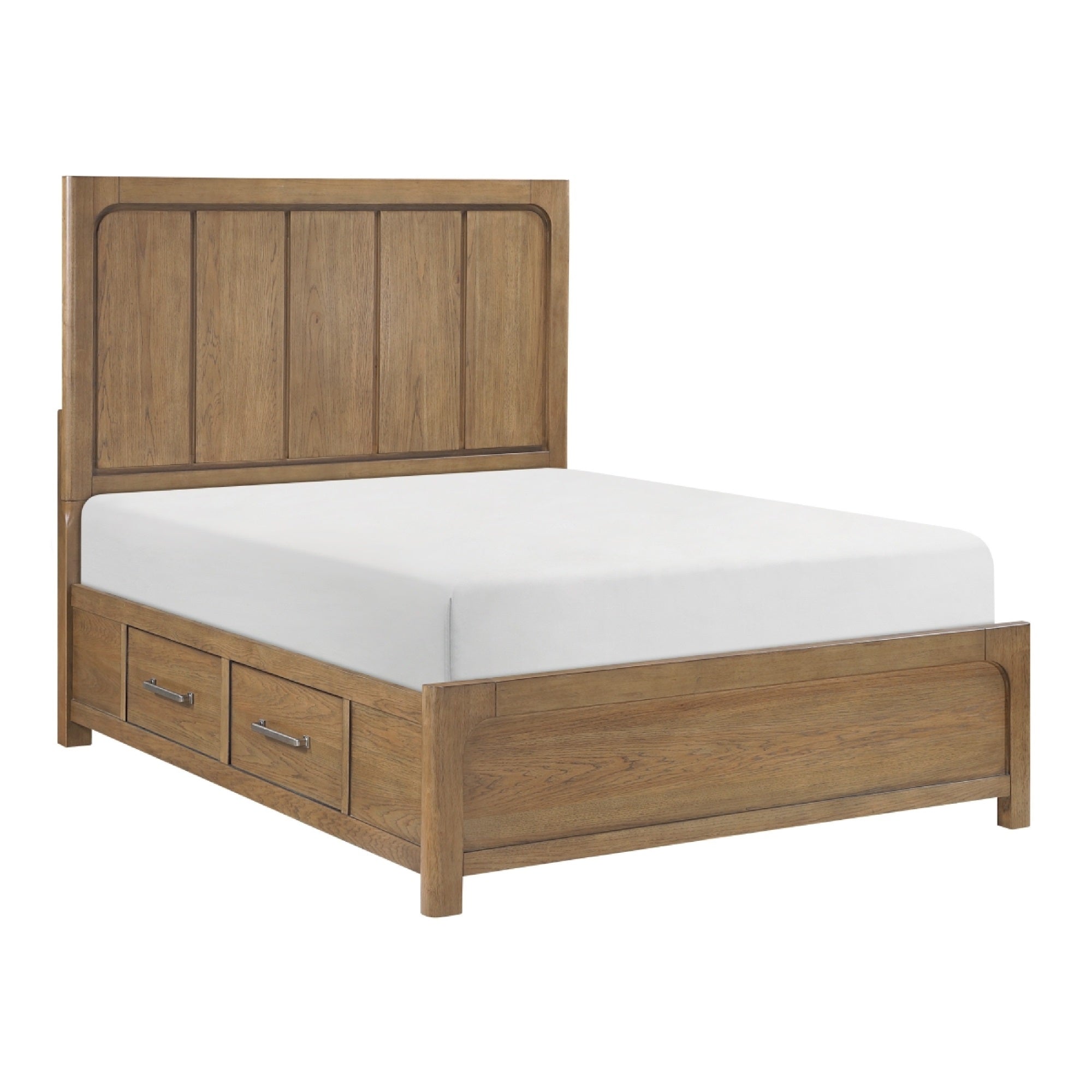 Cery Queen Size Storage Bed, 4 Side Drawers, Light Brown Hickory Veneer
