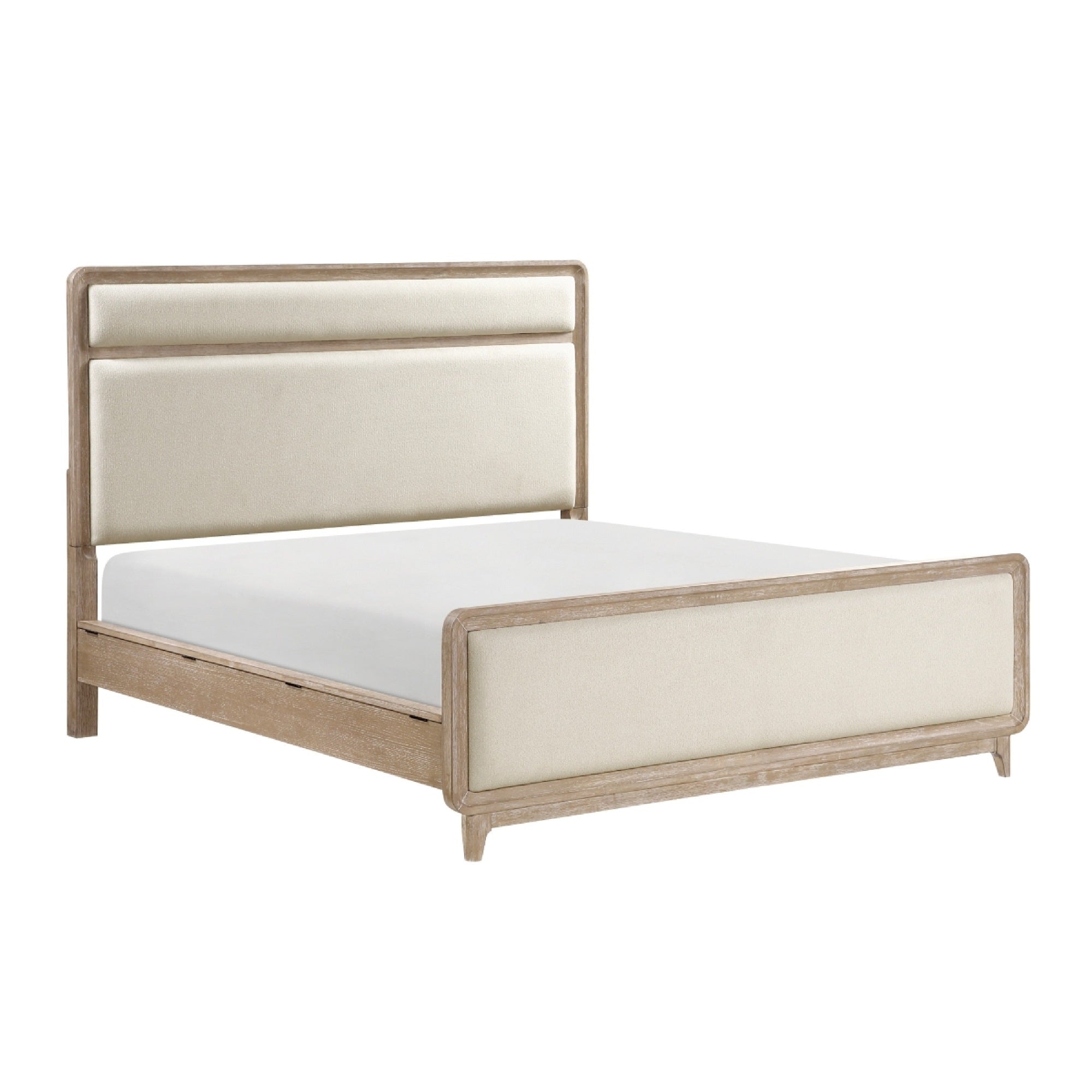 Wily Queen Size Bed, Cream Beige Chenille Upholstery, Natural Brown