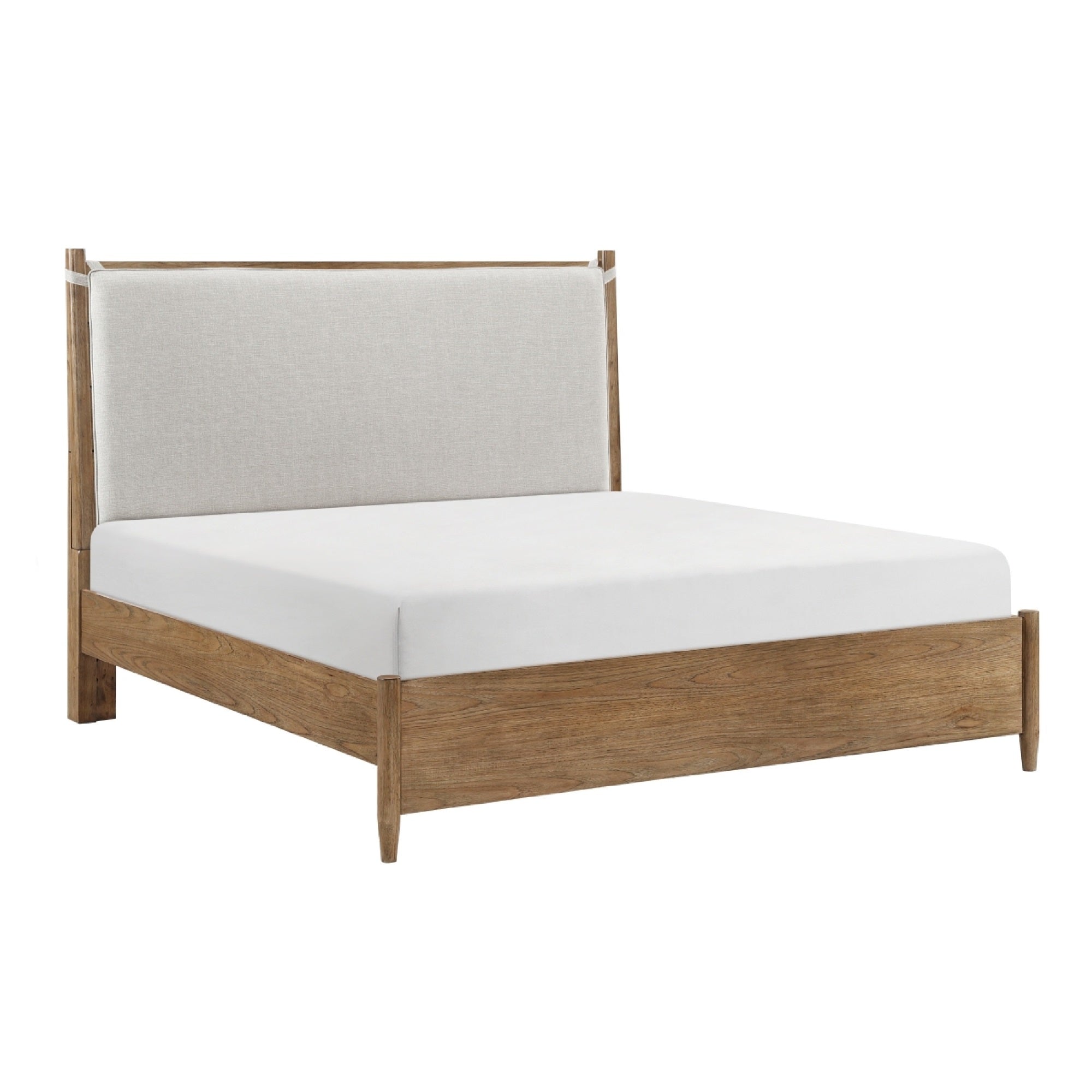 Seny Queen Size Bed, Removable Light Gray Cushion Headboard, Brown