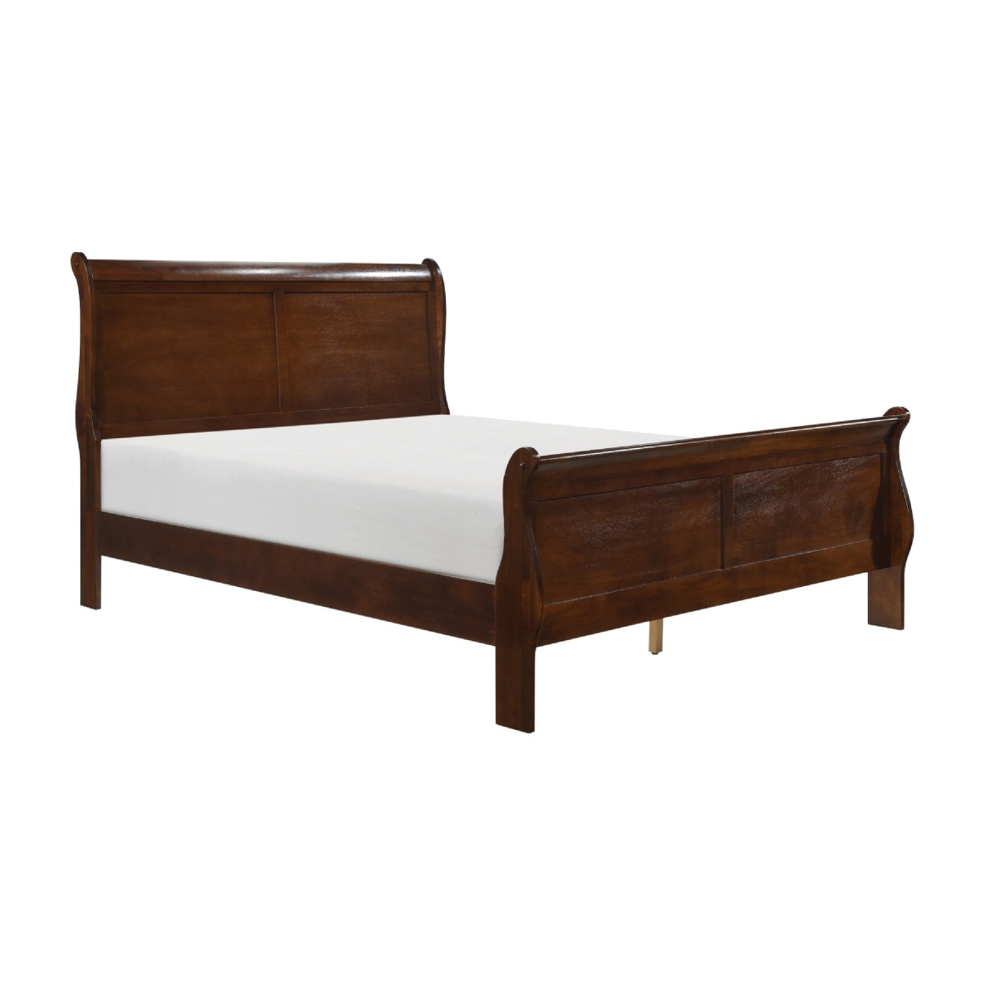 Vele Full Size Sleigh Bed, Louis Philippe Style, Cherry Brown Finish