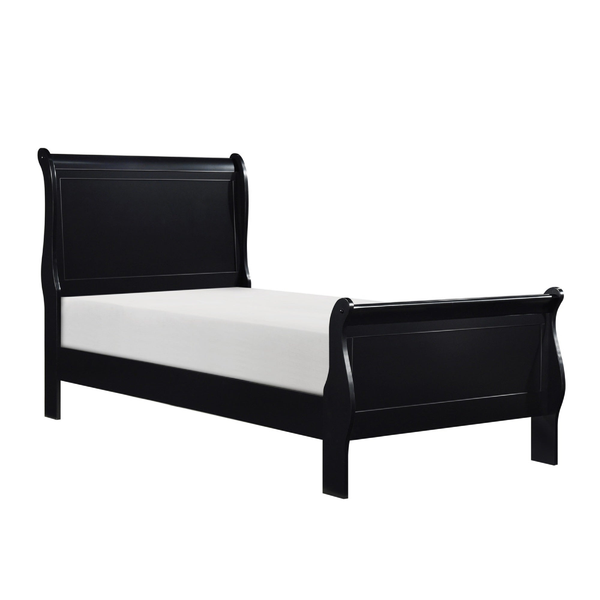 Vele Twin Size Sleigh Bed, Louis Philippe Style, Burnished Black