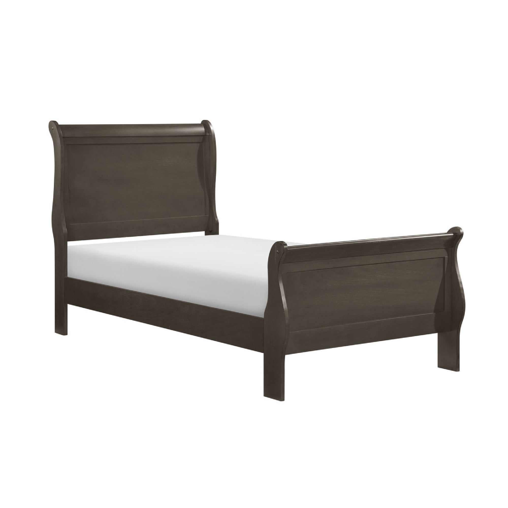 Vele Twin Size Sleigh Bed, Classic Louis Philippe Style, Stained Gray