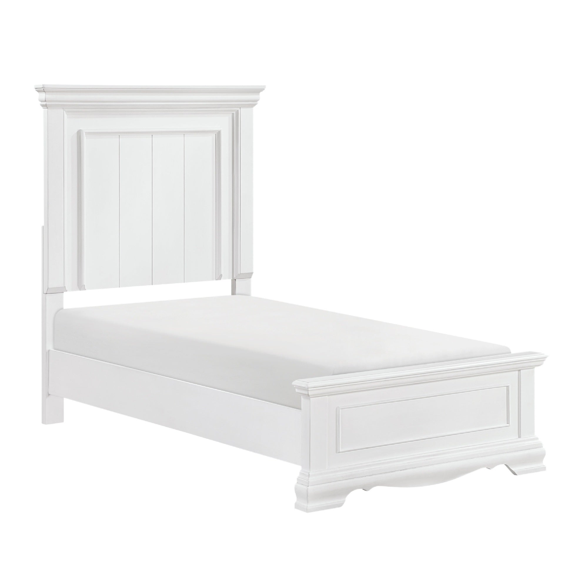 Jena Twin Size Bed, Paneled Frame Moldings, Modern Farmhouse White