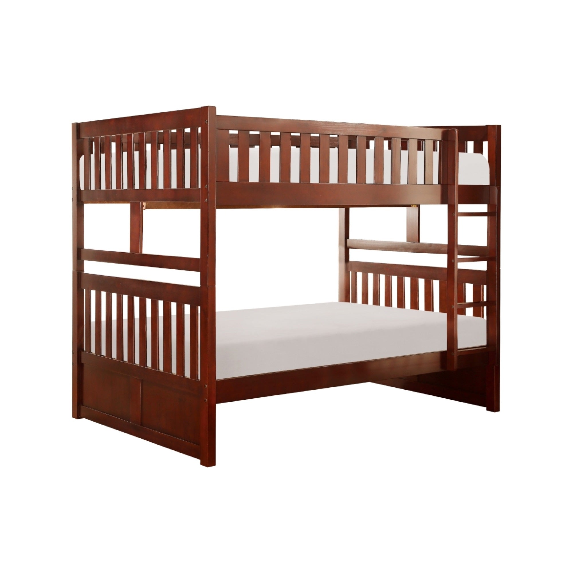 Roe Full Over Full Bunk Bed, Side Ladder and Rails, Dark Cherry Brown