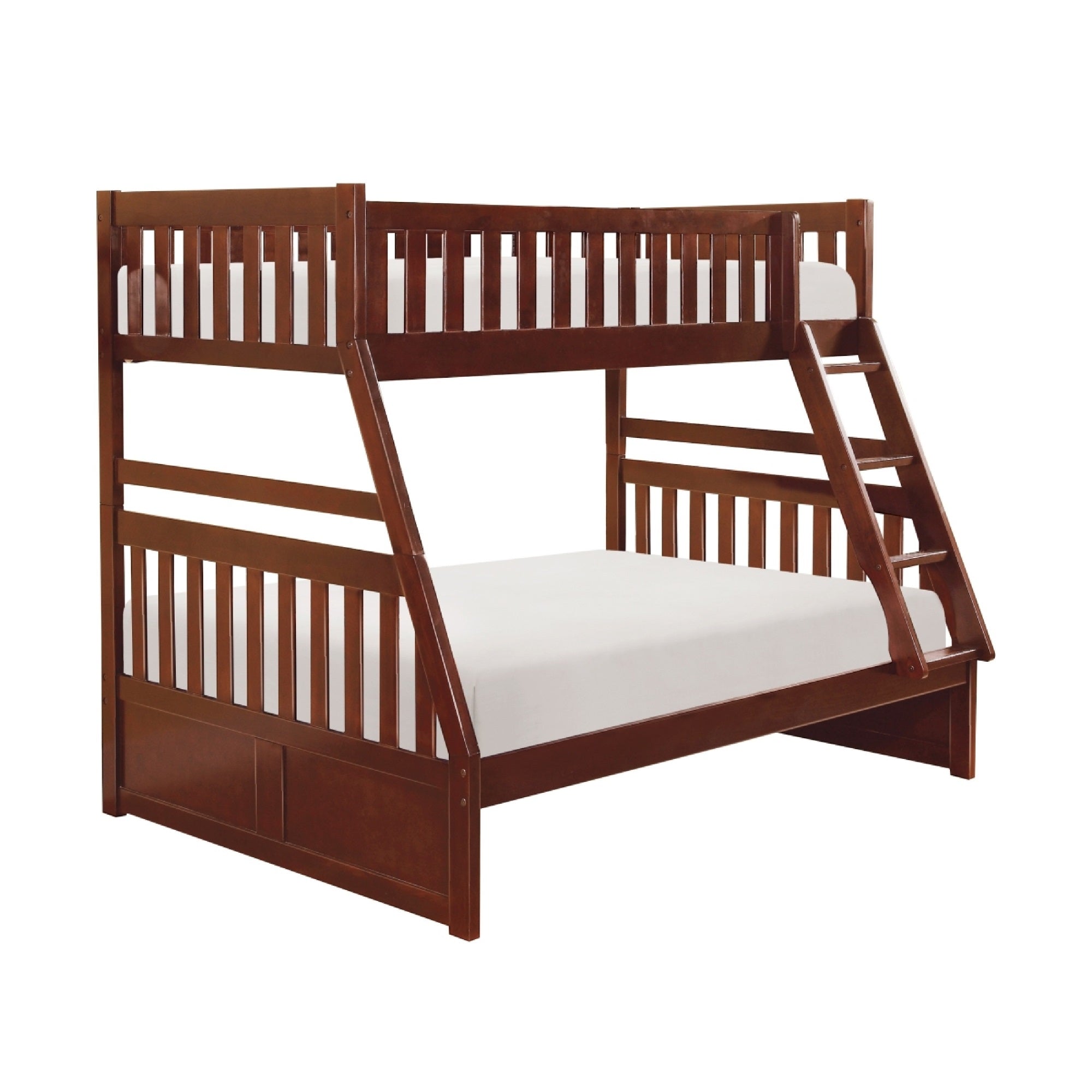 Roe Twin Over Full Bunk Bed, Side Ladder and Rails, Dark Cherry Brown