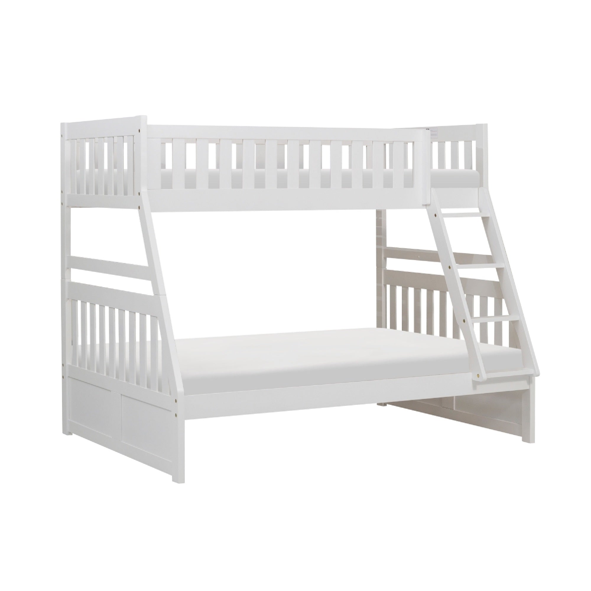 Goe Twin Over Full Bunk Bed, Side Ladder and Rails, Vintage White