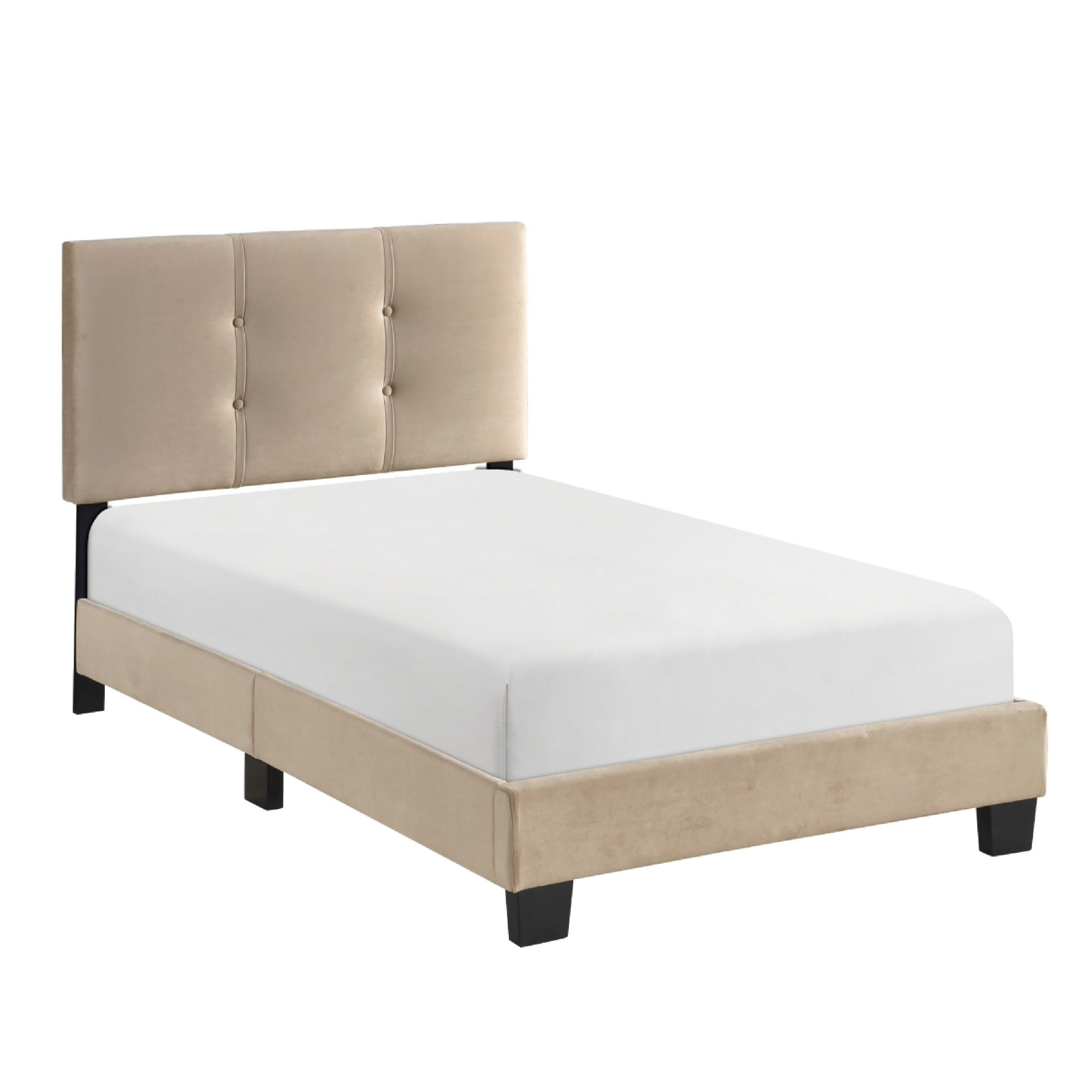 Viki Twin Bed, Height-Adjustable Headboard, Tufted Brown Velvet, Black
