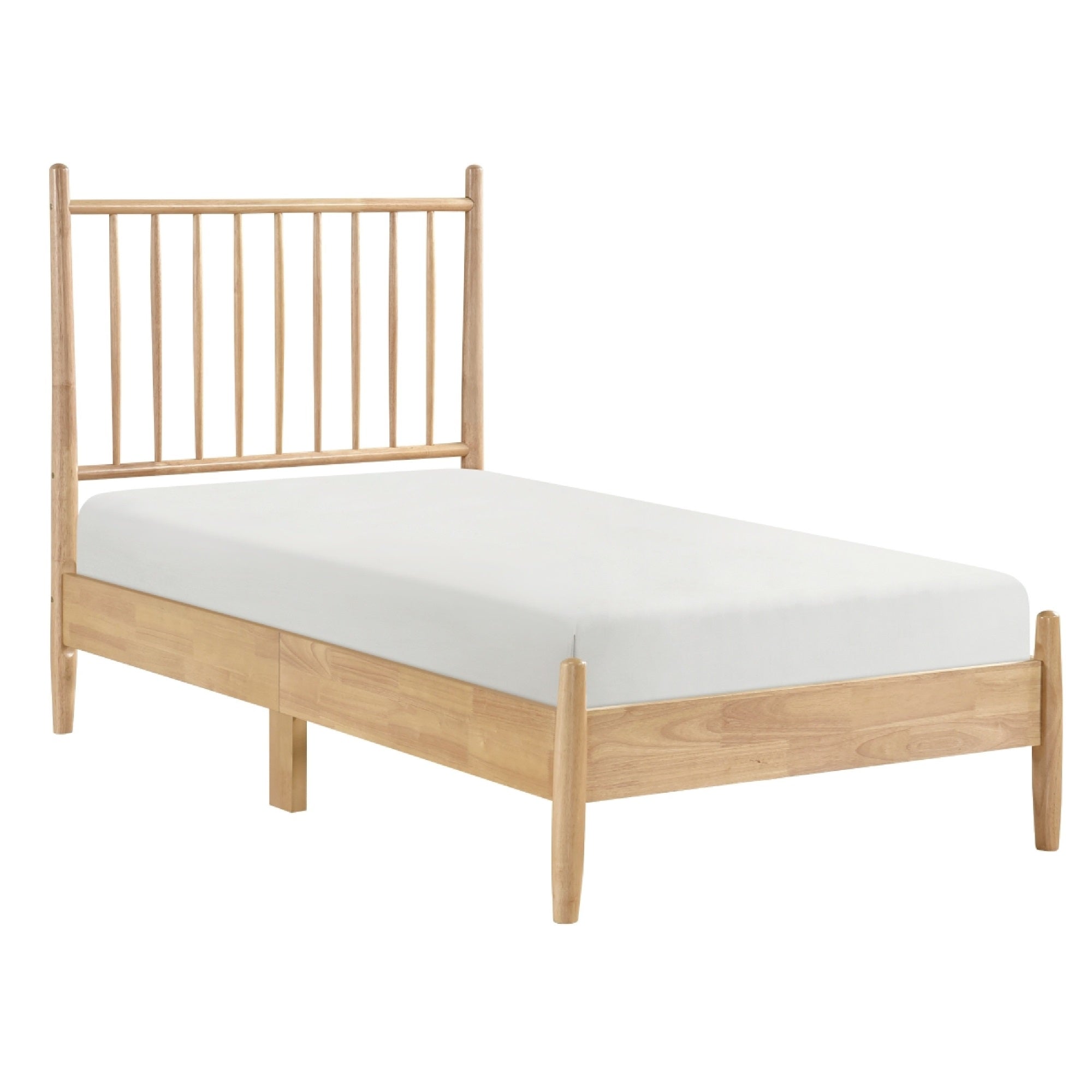 Lika Twin Platform Bed, Slatted Headboard, Extended Posts, Natural Brown