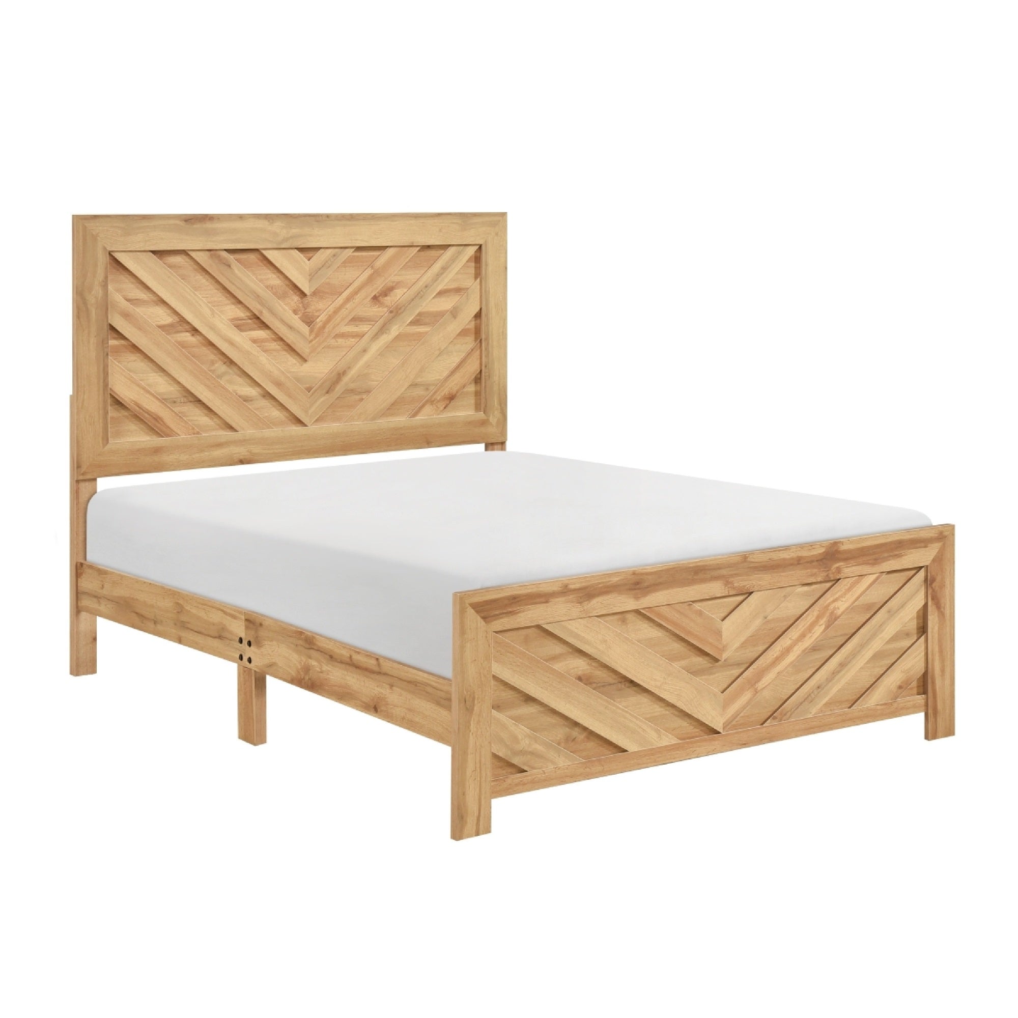 Eby Full Panel Bed, Chevron Design, 3D Texture, Light Natural Brown