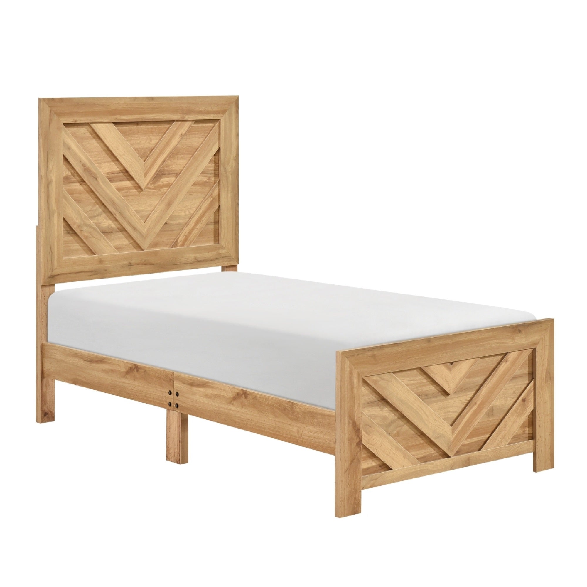 Eby Twin Panel Bed, Chevron Design, 3D Texture, Light Natural Brown