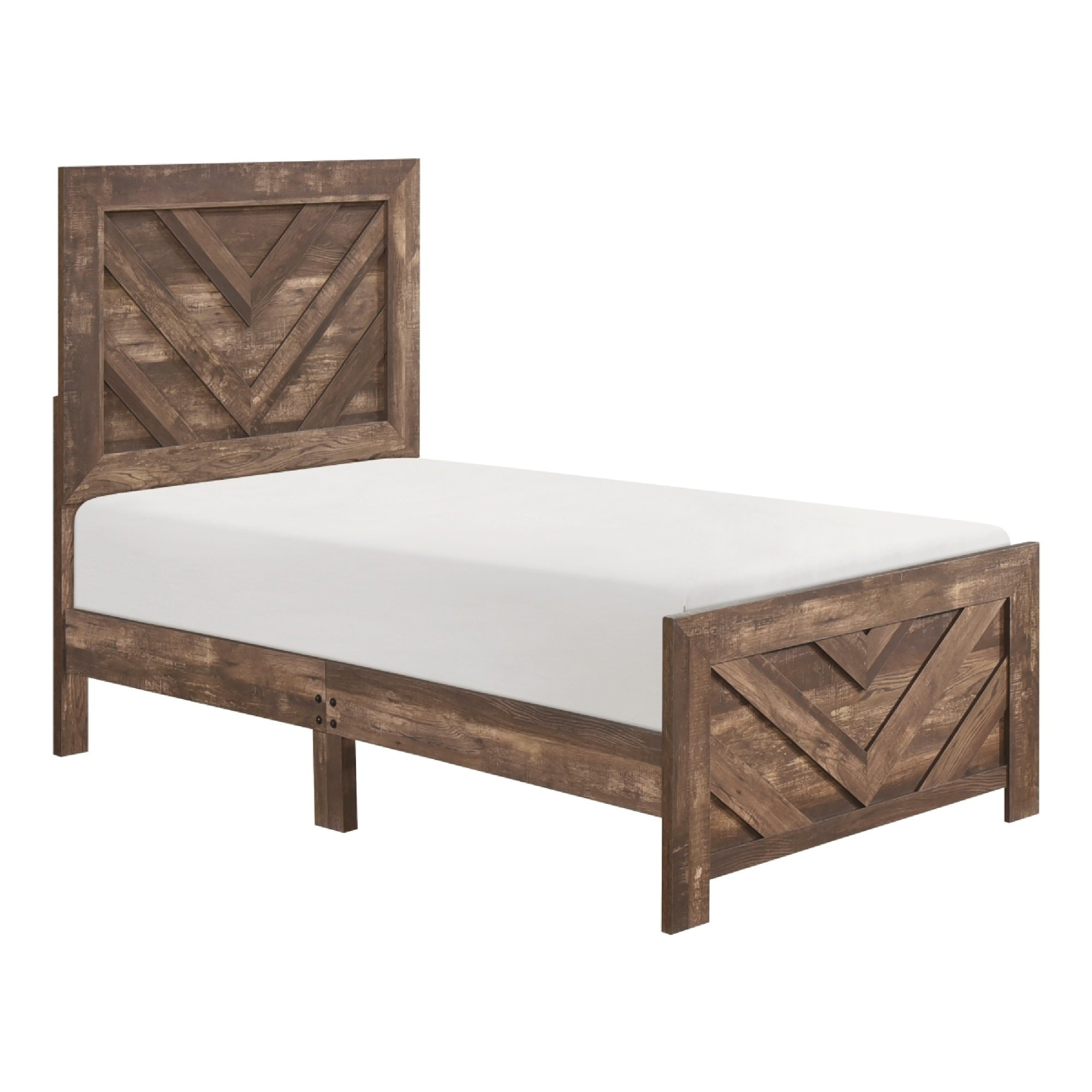 Eby Twin Panel Bed, Chevron Design, Aesthetic 3D Texture, Rustic Brown