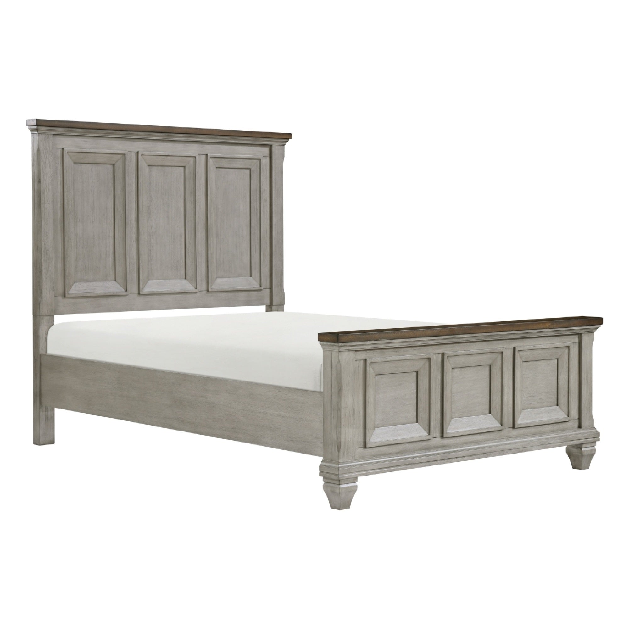 Rimy Queen Bed, Paneled Headboard and Footboard, Brown and Antique Gray