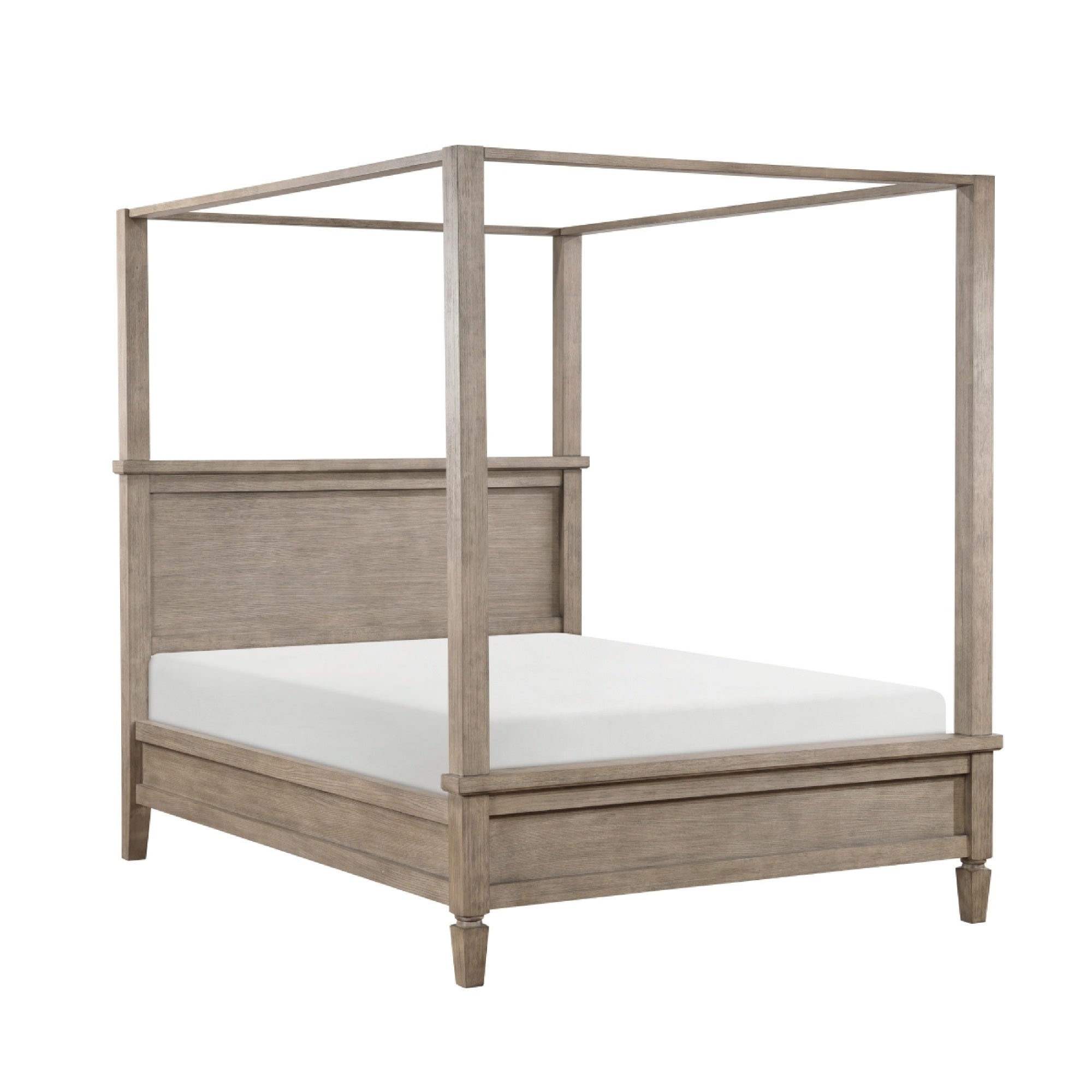 Cely Queen Canopy Bed, Paneled Headboard and Footboard, Farmhouse Oak Gray