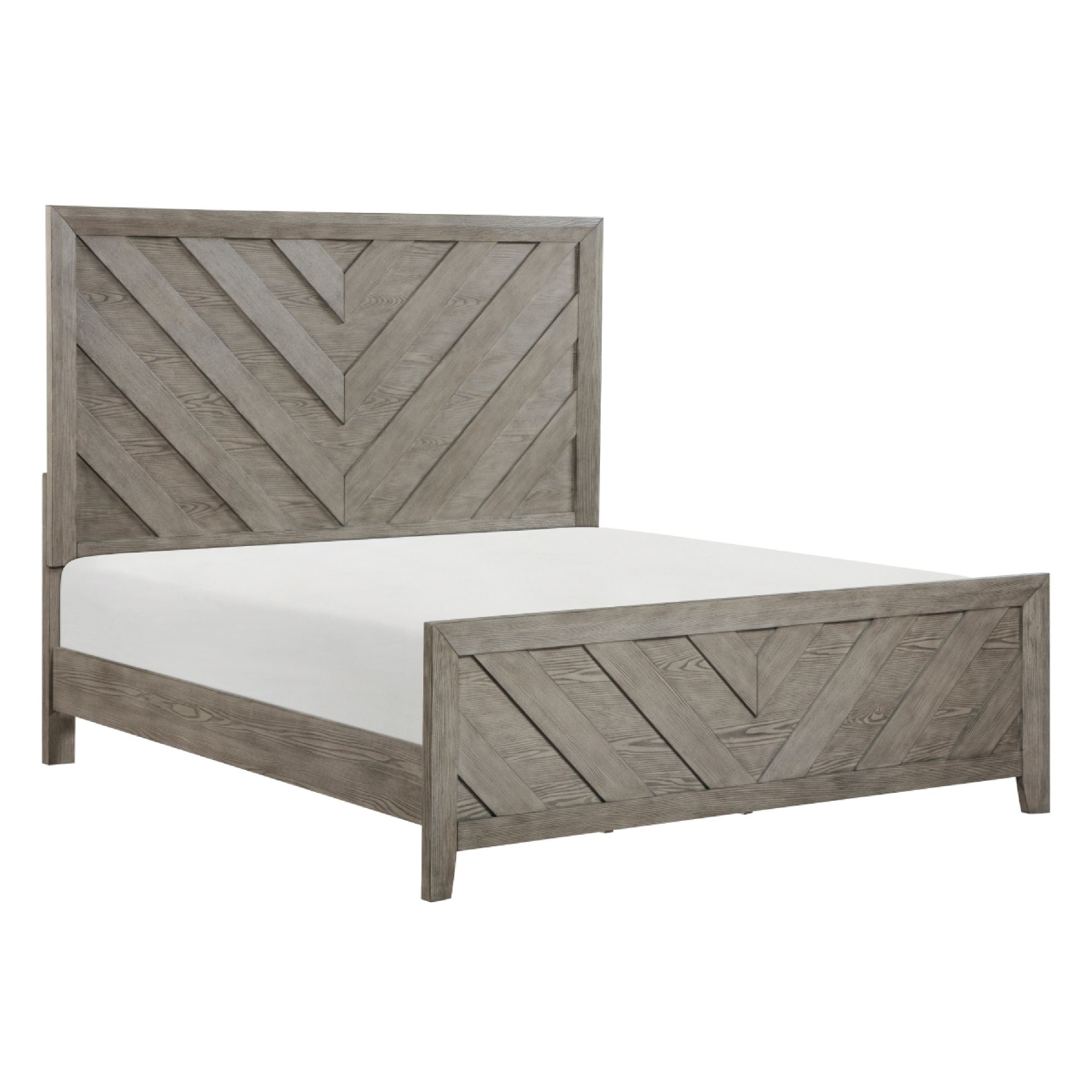 Laso Queen Panel Bed, Chevron Design Headboard and Footboard, Gray Wood
