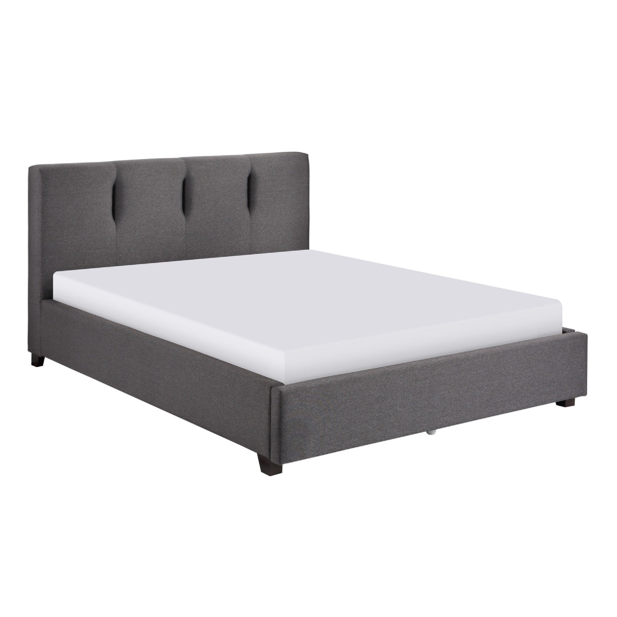 Orra Full Platform Bed, Padded Headboard, Channel Stitch Gray Polyester