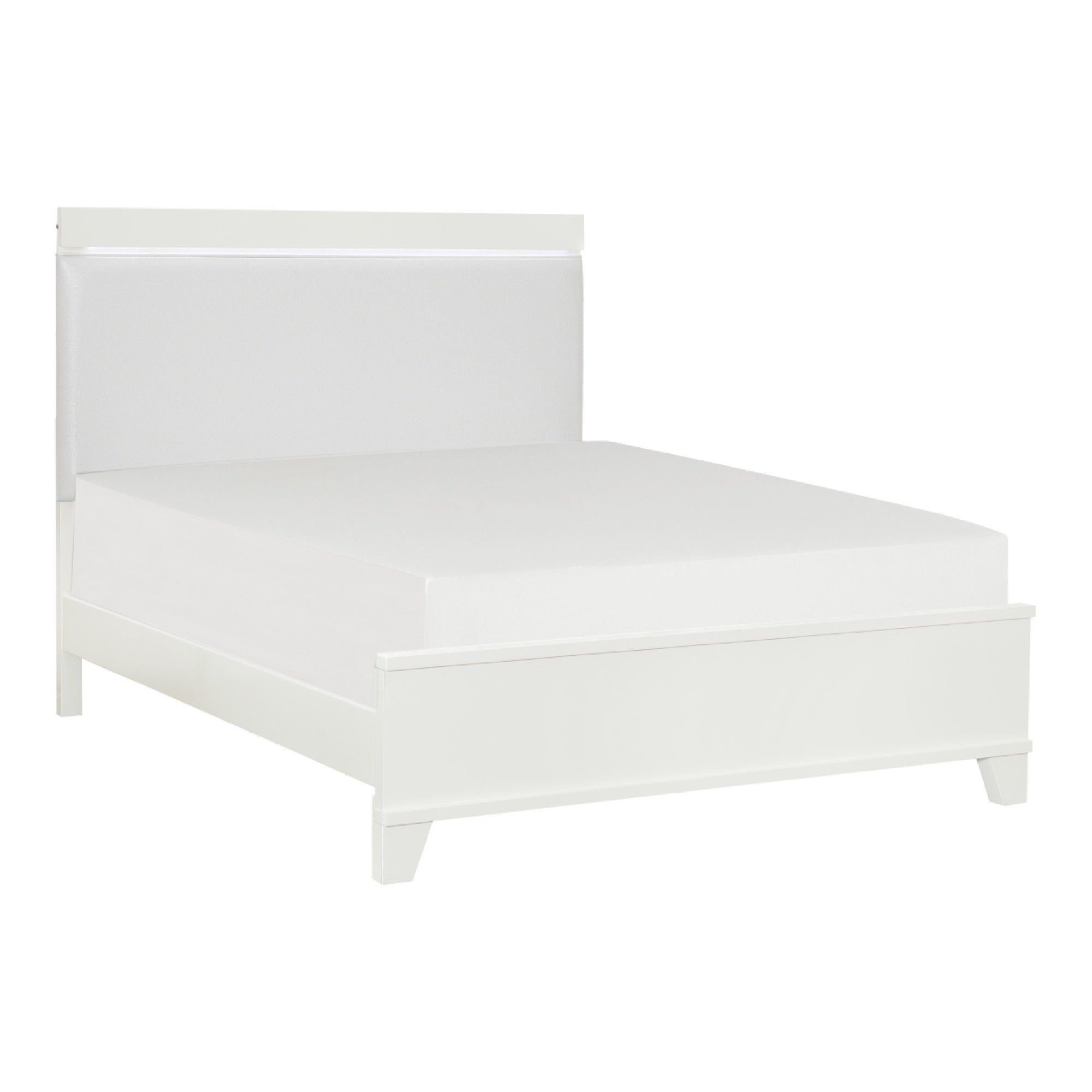 Dani Full Panel Bed, LED Headboard, Luxe White Faux Leather Upholstery
