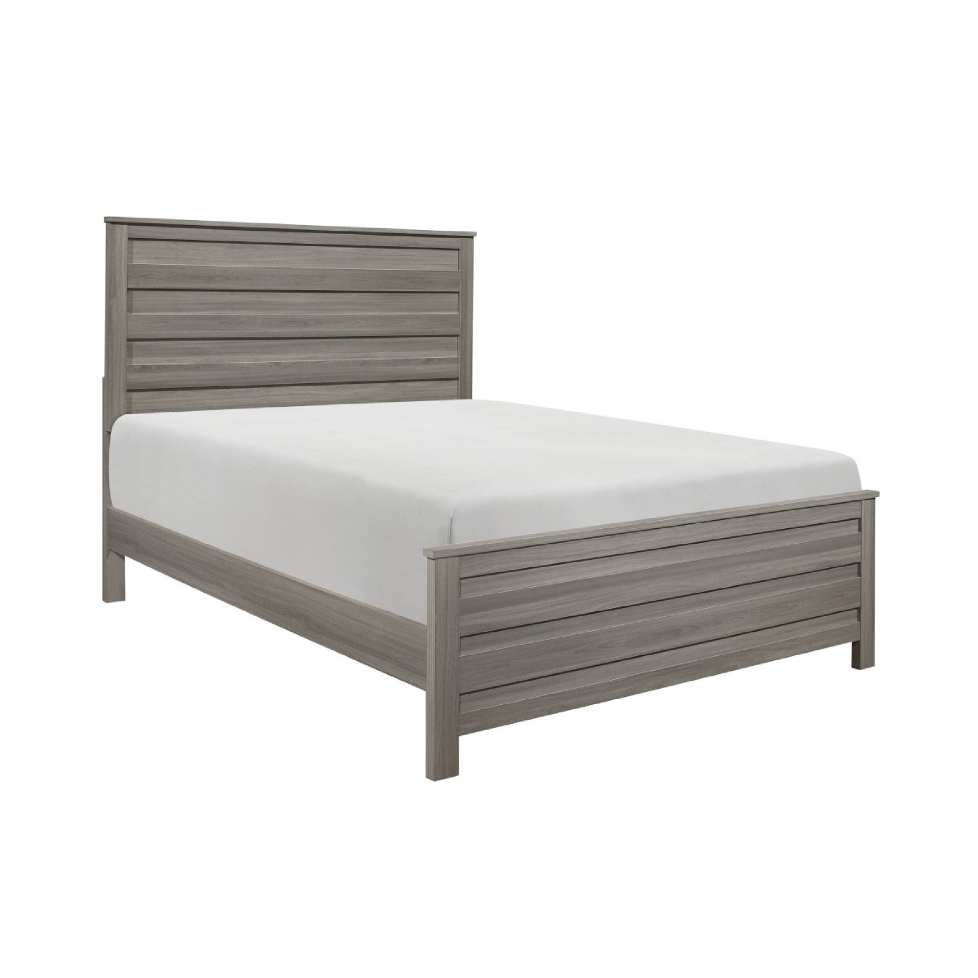 Waln King Bed, Horizontal Slats on Headboard and Footboard, Dark Gray Wood