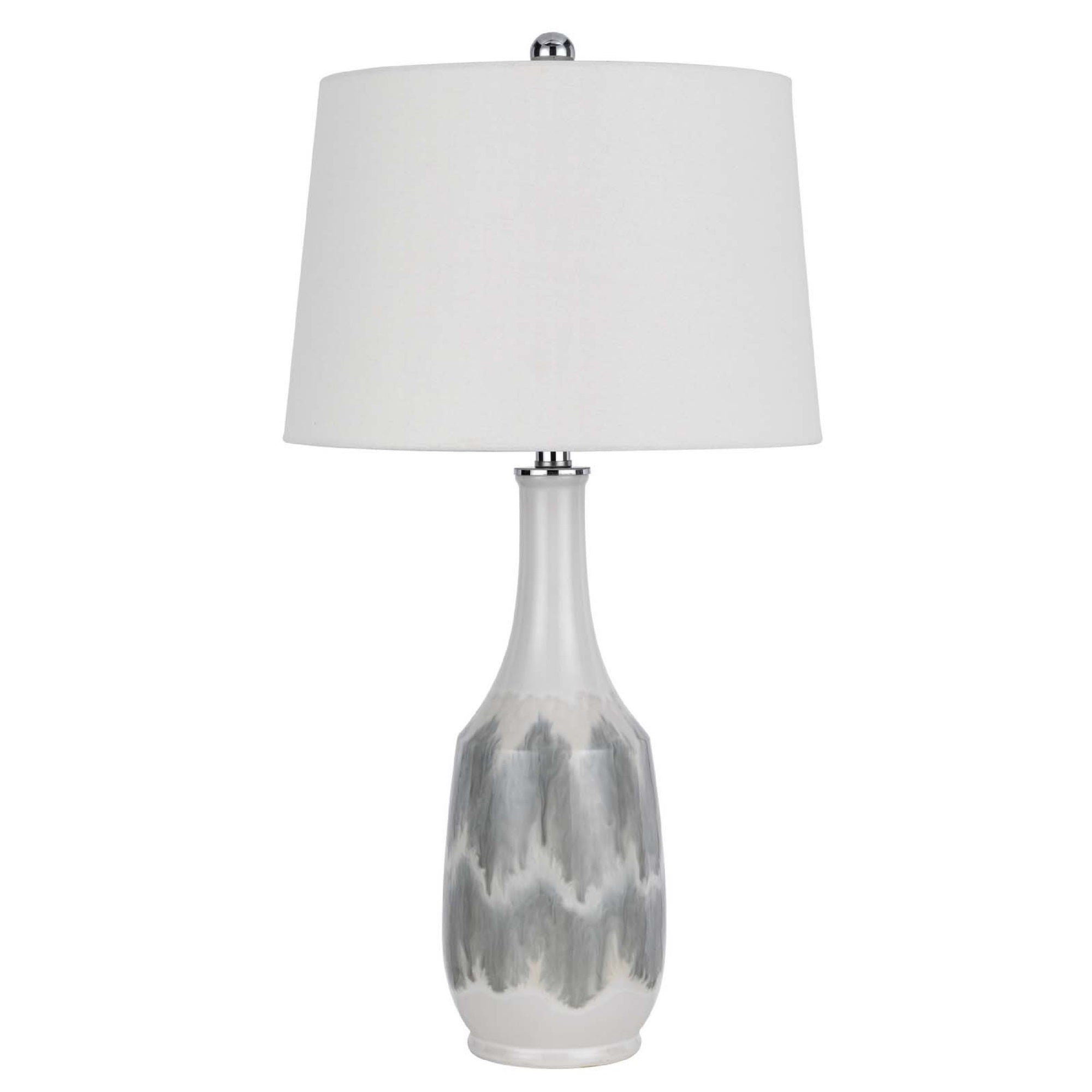 Table Lamp, Drum Shade, 29 Inch White, Smokey Gray Swirl Ceramic Base