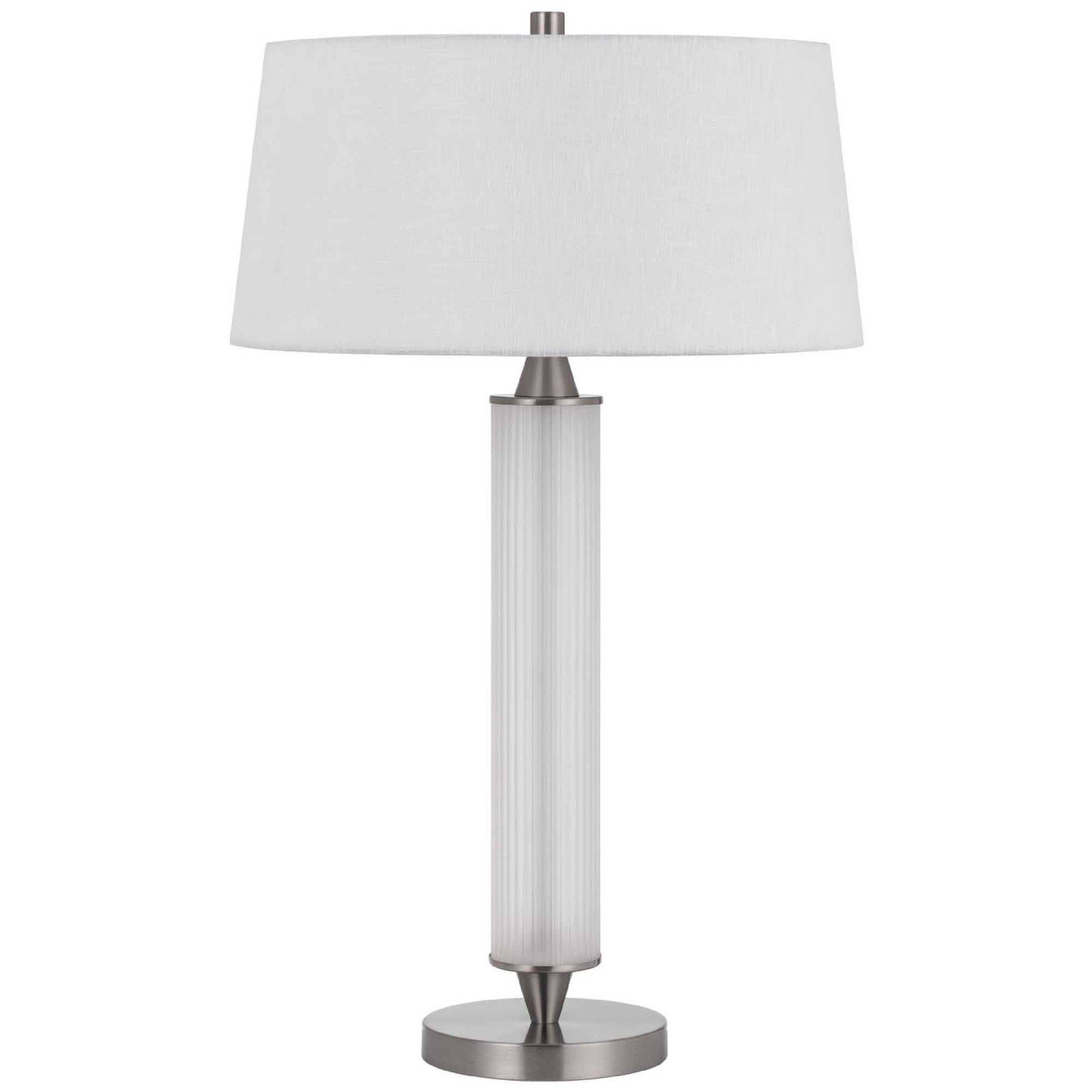 Table Lamp with LED Light, White Shade, Fluted Frosted Glass, 30 Inch