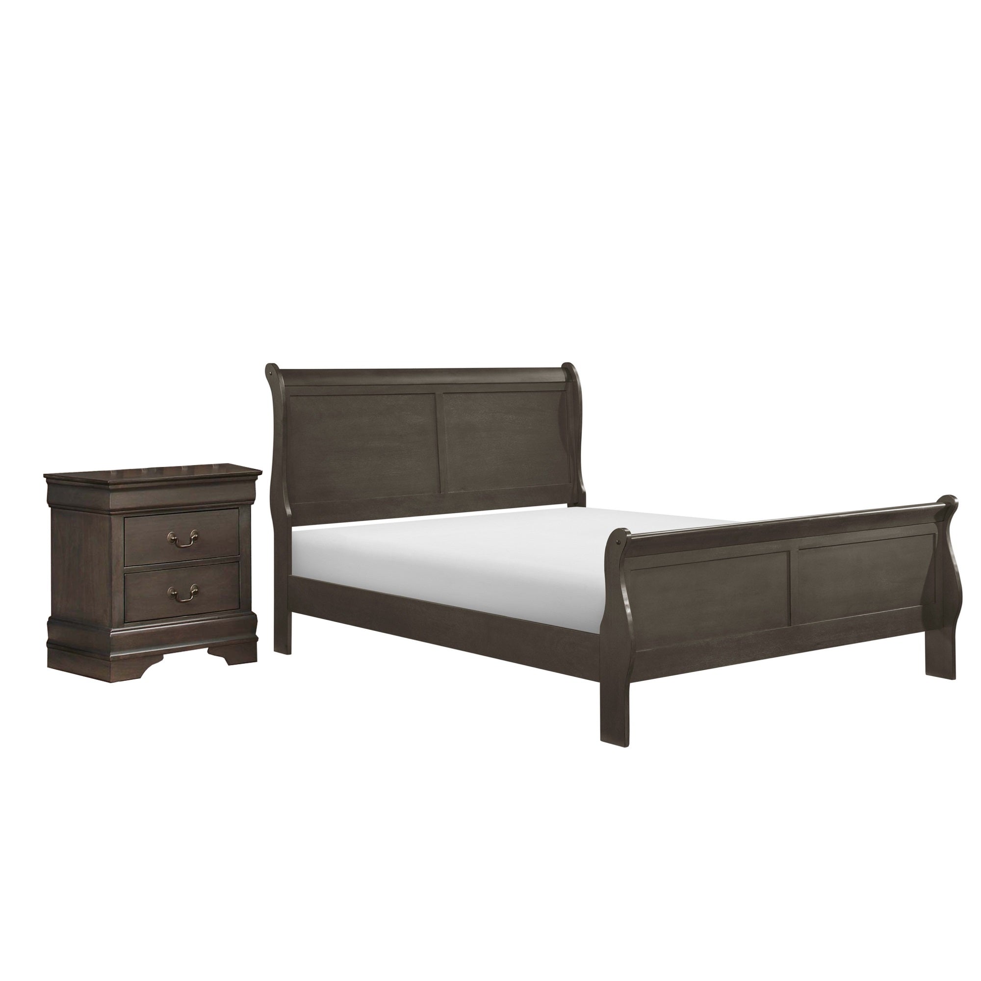 Full Size Bedroom Set, Gray Finish, 2-Piece Set with Bed and Nightstand