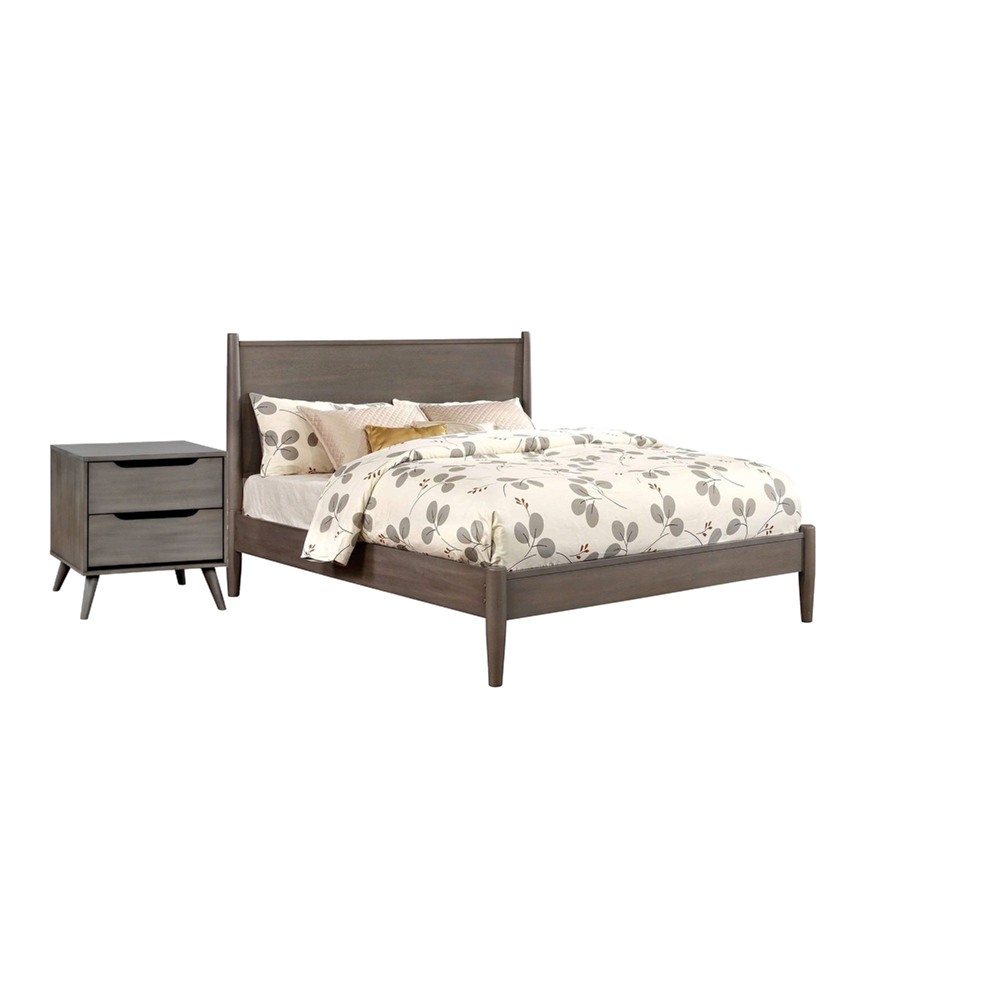 Queen Bedroom Set in Gray Wood  2 Piece Set with Nightstand