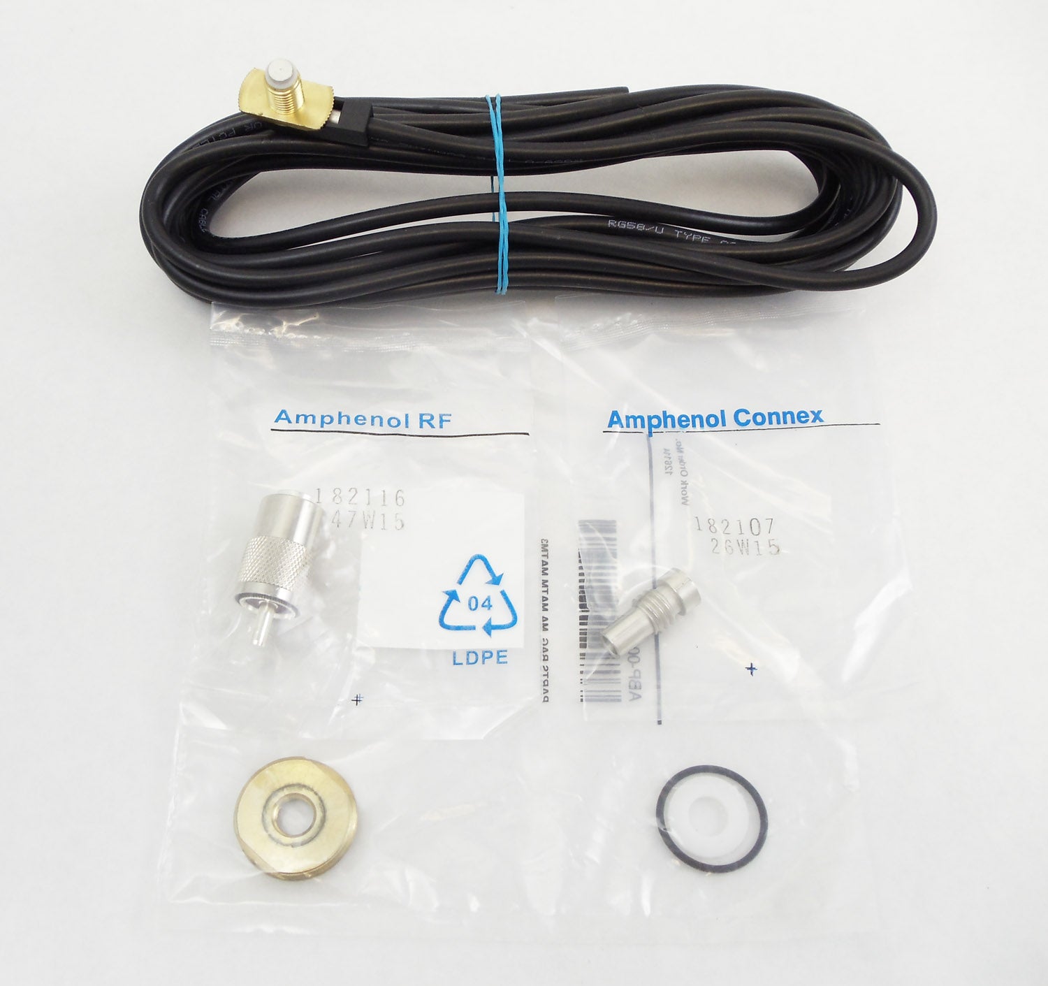MAXRAD - 3/4 OR 3/8″ HOLE MOUNT ASSEMBLY WITH 17' RG58U COAX CABLE & SOLDER ON PL259 CONNECTOR FOR UP TO 3/16″ THICK MOUNTING SURFACES