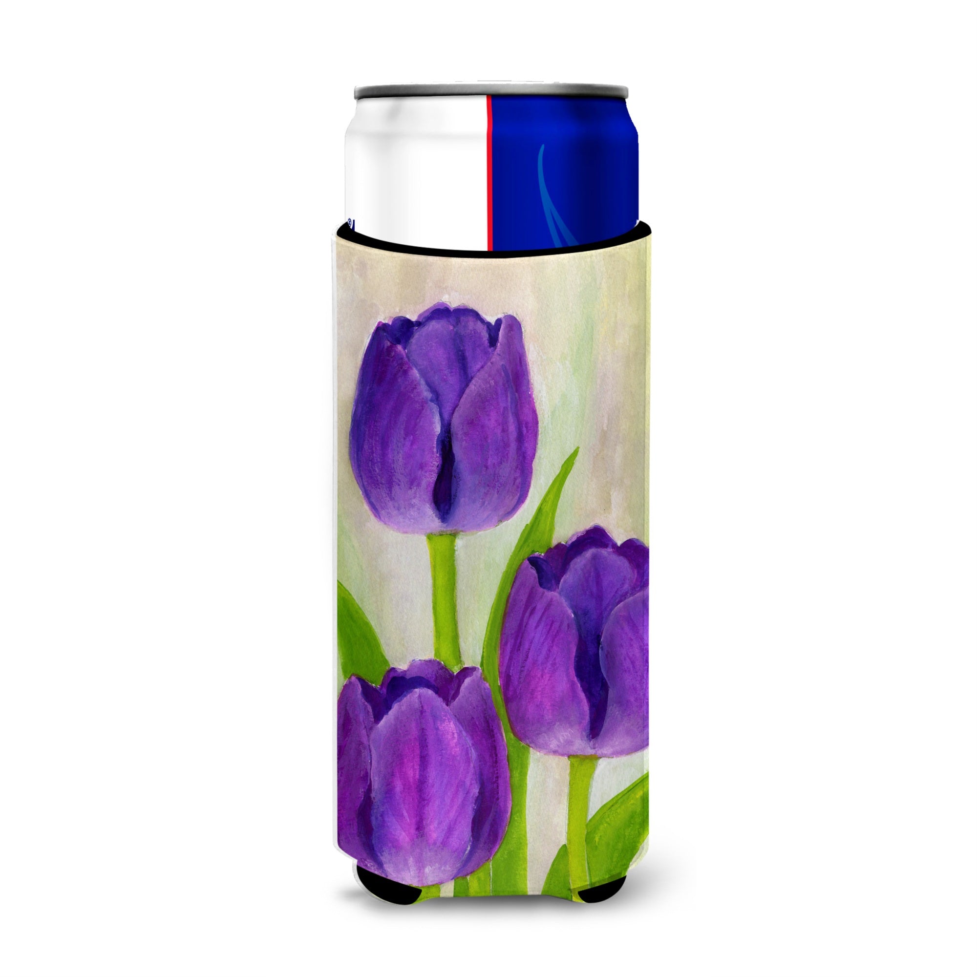 Caroline'S Treasures Purple Tulips By Maureen Benfield Michelob Ultra Koozies For Slim Cans, Multicolor