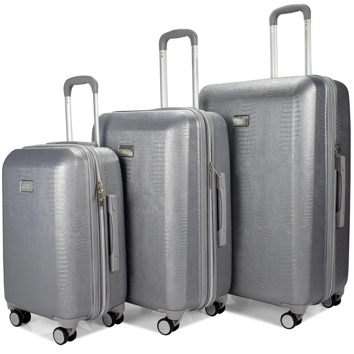 Badgley Mischka Snakeskin 3 Piece Expandable Luggage Set (Silver)