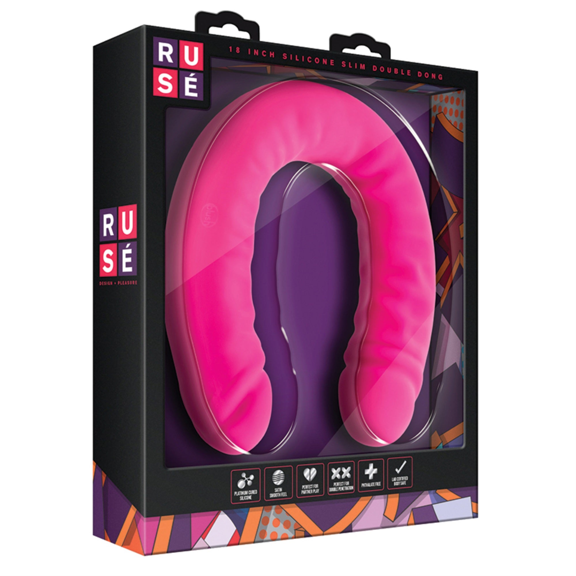 Ruse Silicone Slim Double Dong-Hot Pink 18″