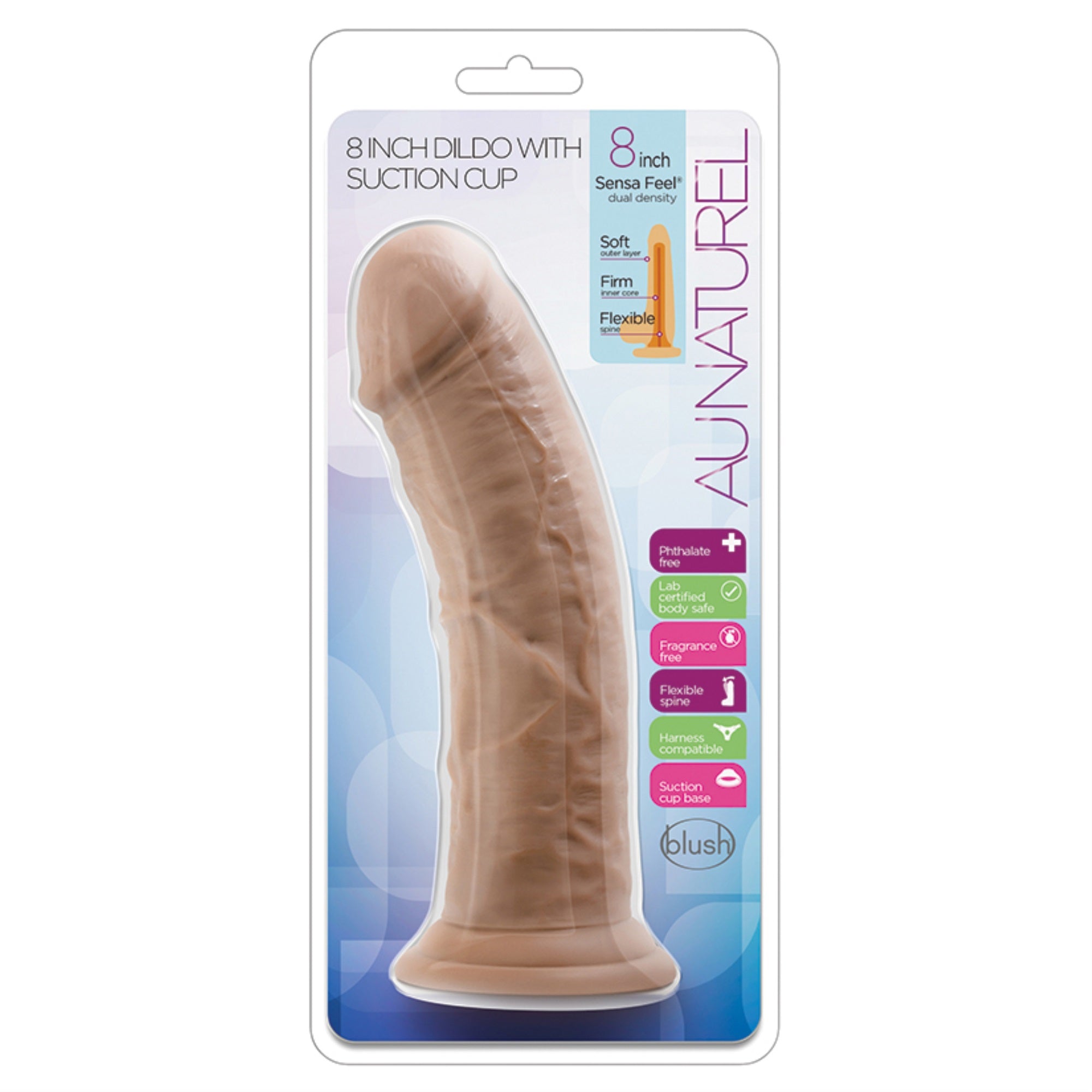 Au Naturel Dildo With Suction Cup-Mocha 8″