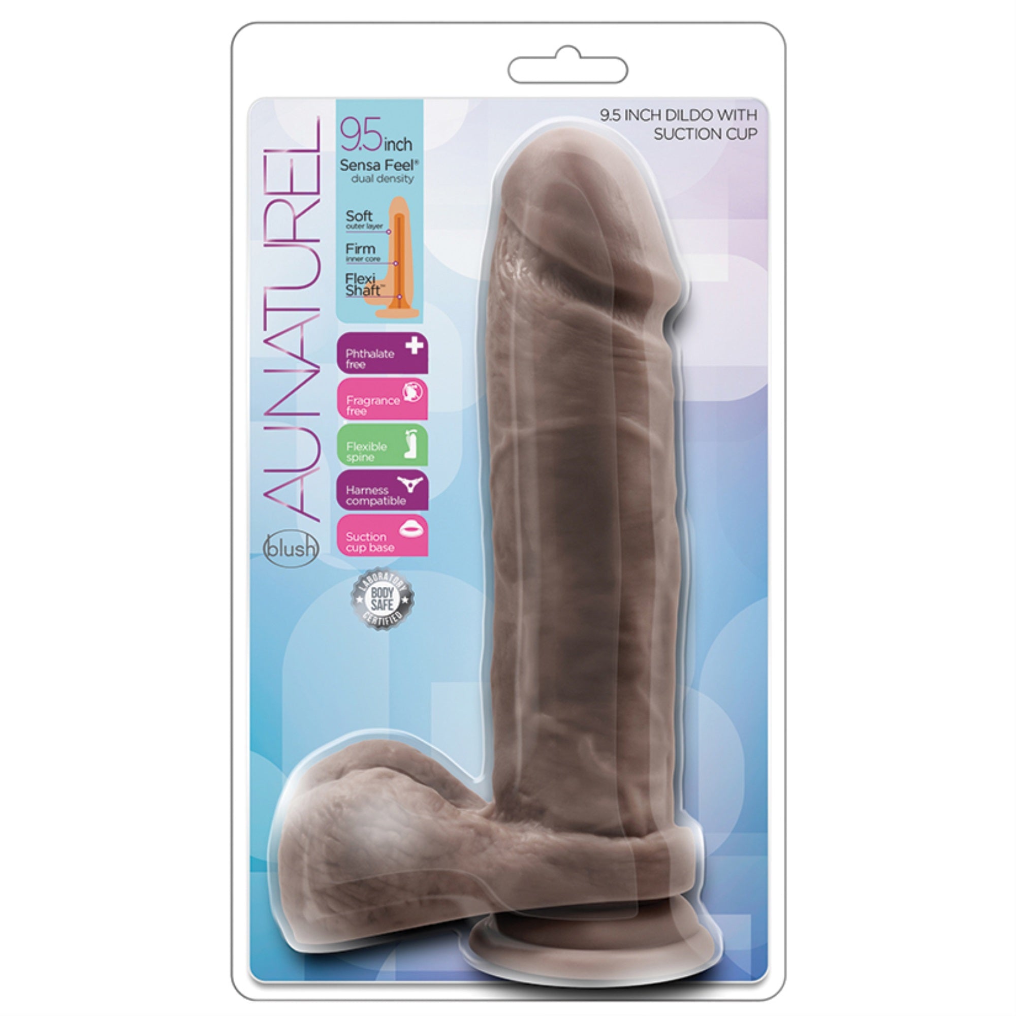 Au Naturel Dildo with Suction Cup-Chocolate 9.5″