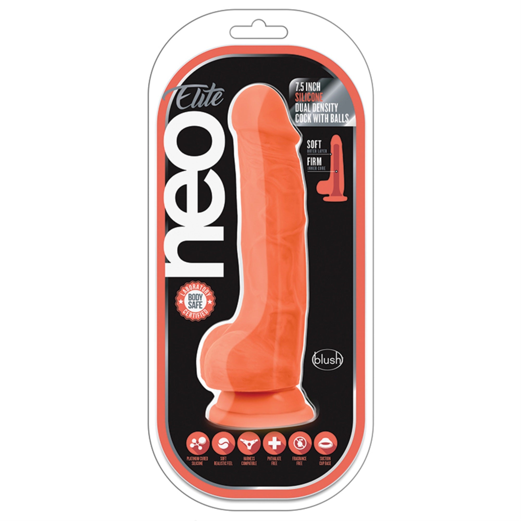 Neo Elite Silicone Dual Density Cock with Balls-Neon Orange 7.5″