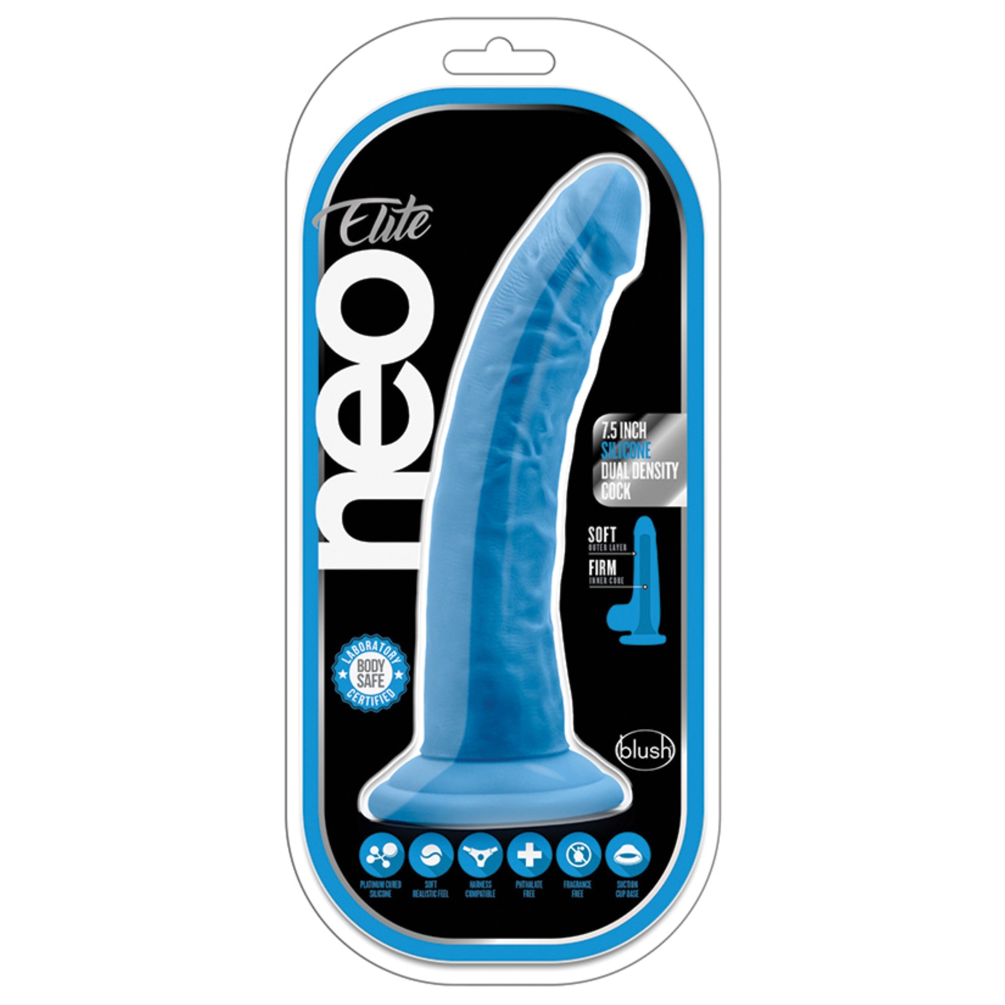 Neo Elite Silicone Dual Density Cock-Neon Blue 7.5″
