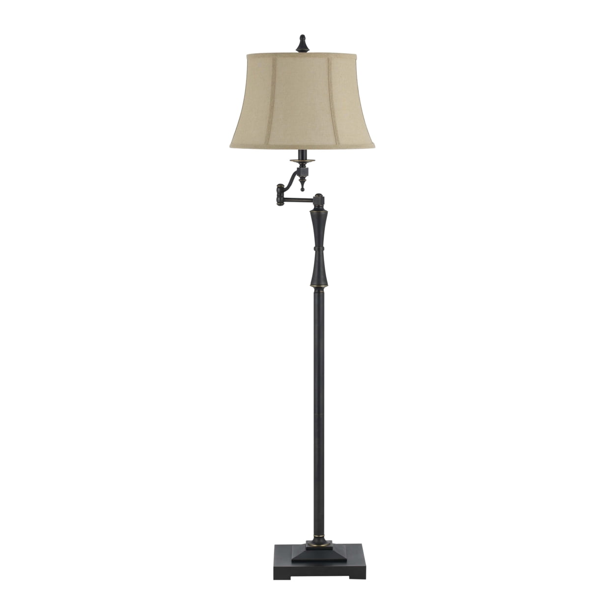 Benjara Bm223599 Metal Body Floor Lamp With Fabric Tapered Bell Shade, Beige & Black