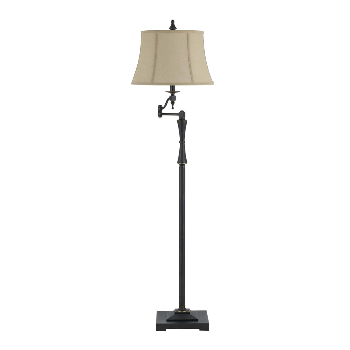 Benjara Bm223599 Metal Body Floor Lamp With Fabric Tapered Bell Shade&#44 Beige & Black