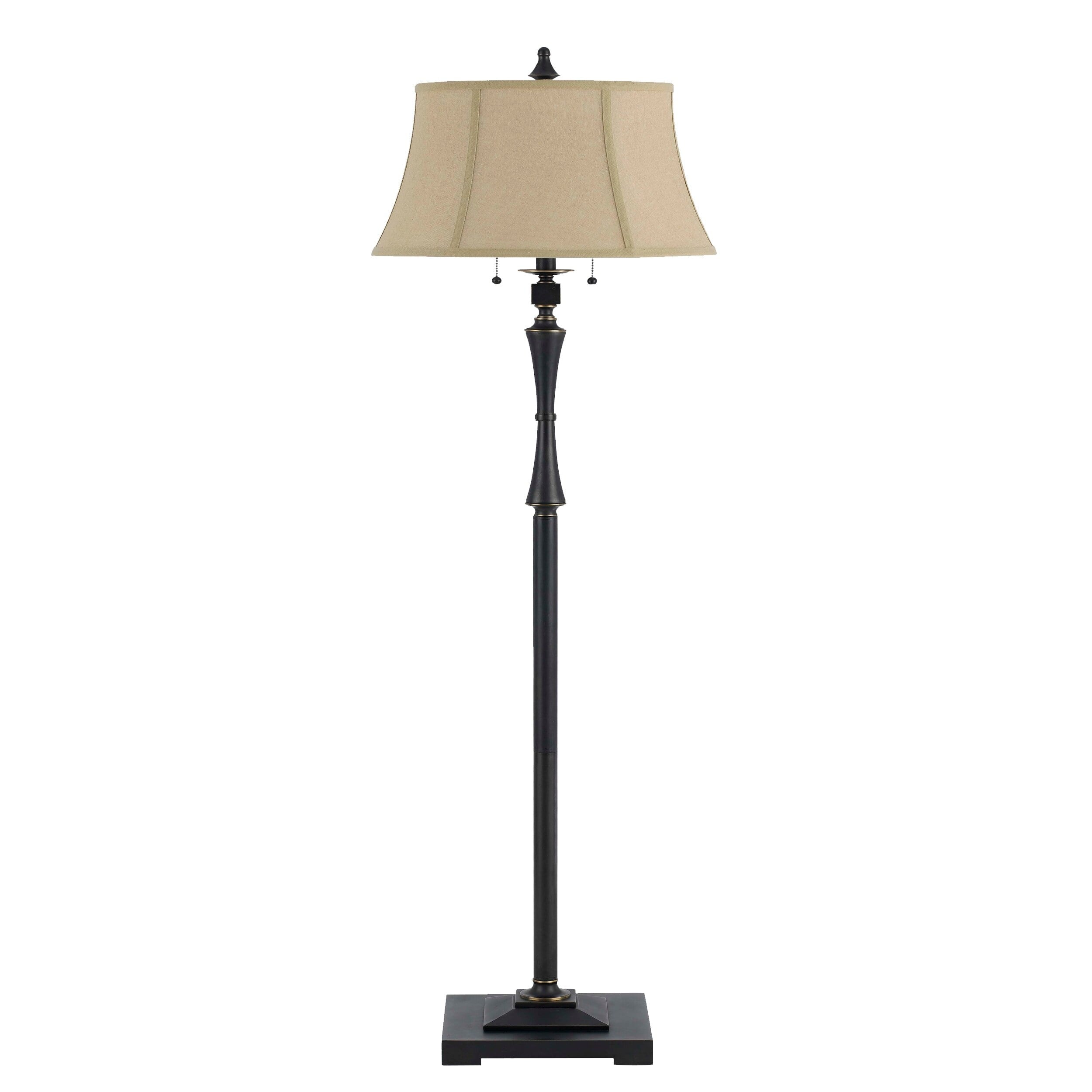 Benjara Bm223603 Metal Body Floor Lamp With Fabric Tapered Bell Shade, Black & Beige