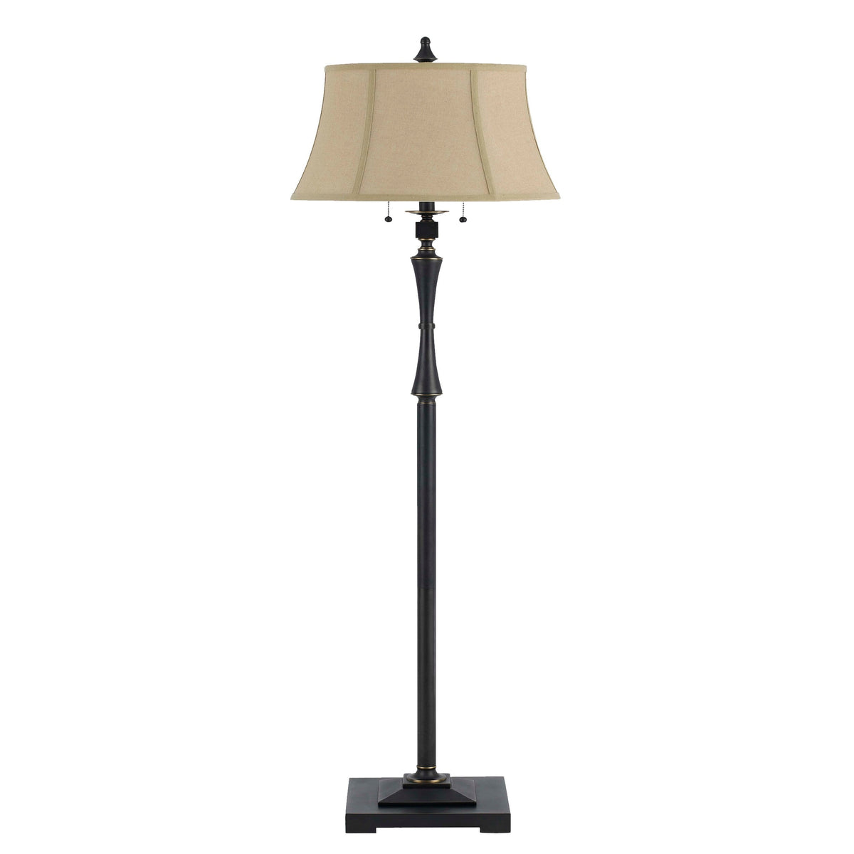 Benjara Bm223603 Metal Body Floor Lamp With Fabric Tapered Bell Shade&#44 Black & Beige