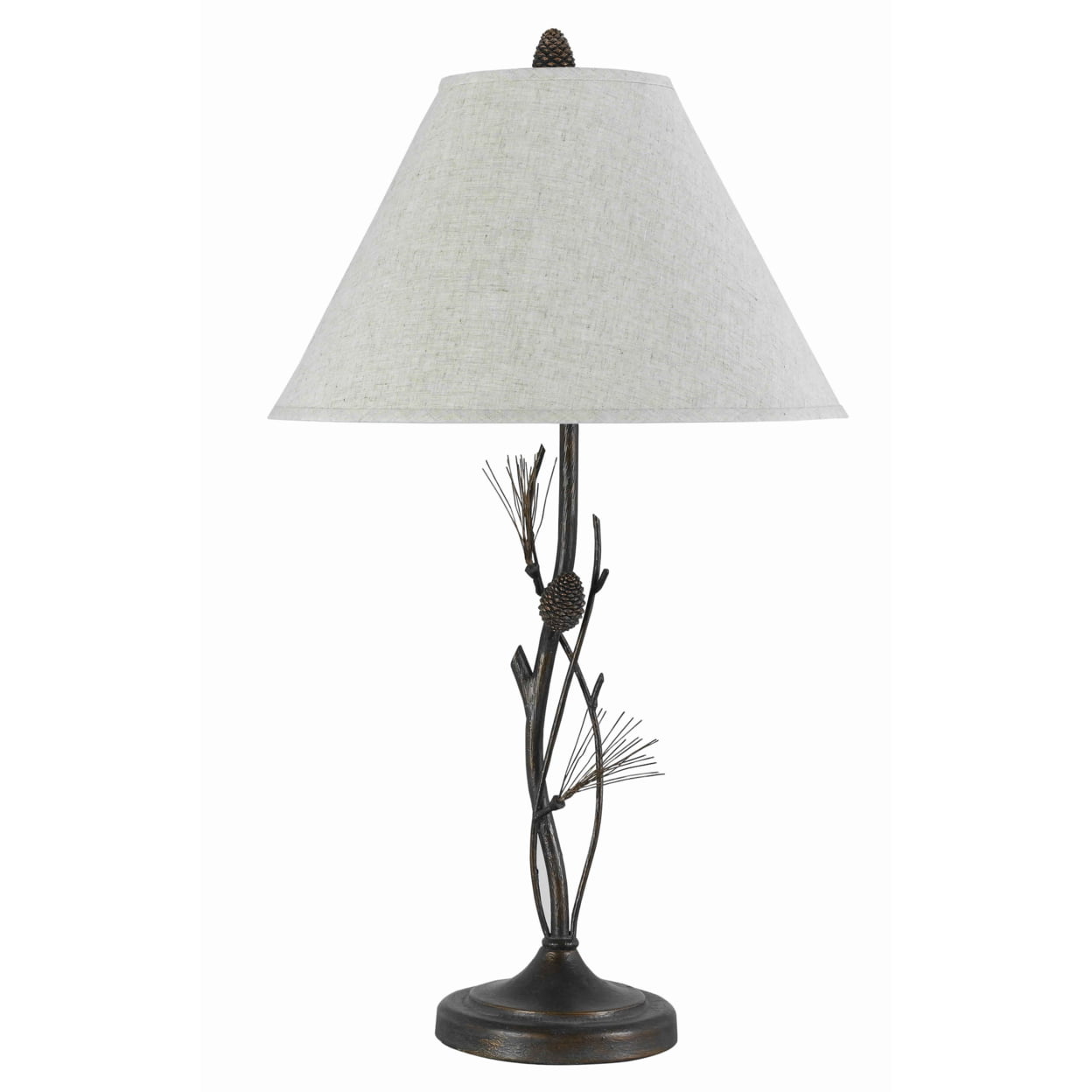 Benjara Bm223610 Pine Twig Accent Metal Body Table Lamp With Conical Shade, Bronze & White