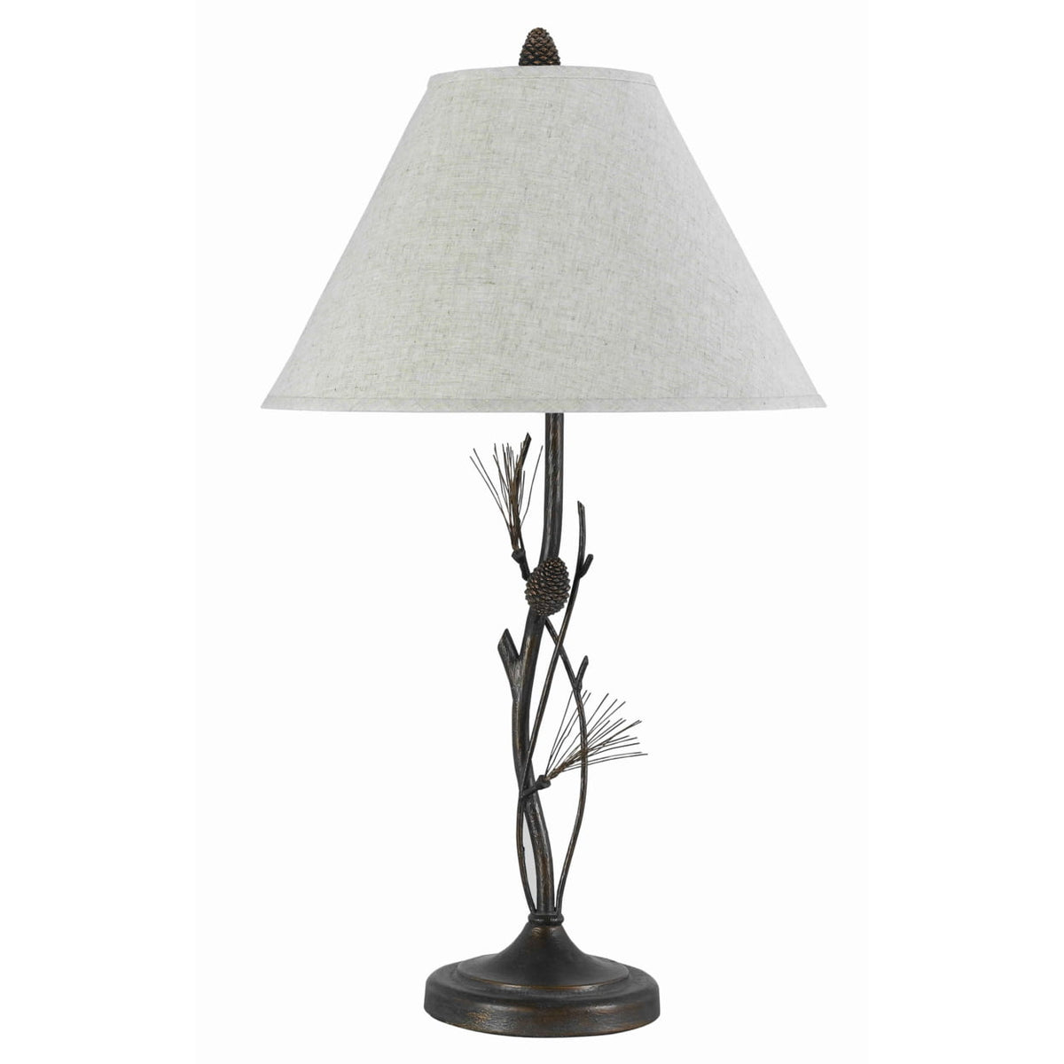 Benjara Bm223610 Pine Twig Accent Metal Body Table Lamp With Conical Shade&#44 Bronze & White