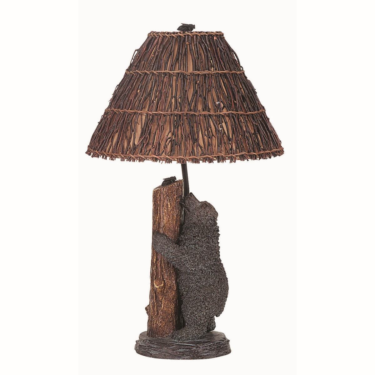 Benjara Bm223616 150W Resin Bear Body Table Lamp With Twig Shade&#44 Gray & Brown