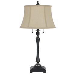 Benjara Bm223689 Metal Body Table Lamp With Fabric Tapered Bell Shade, Beige & Black