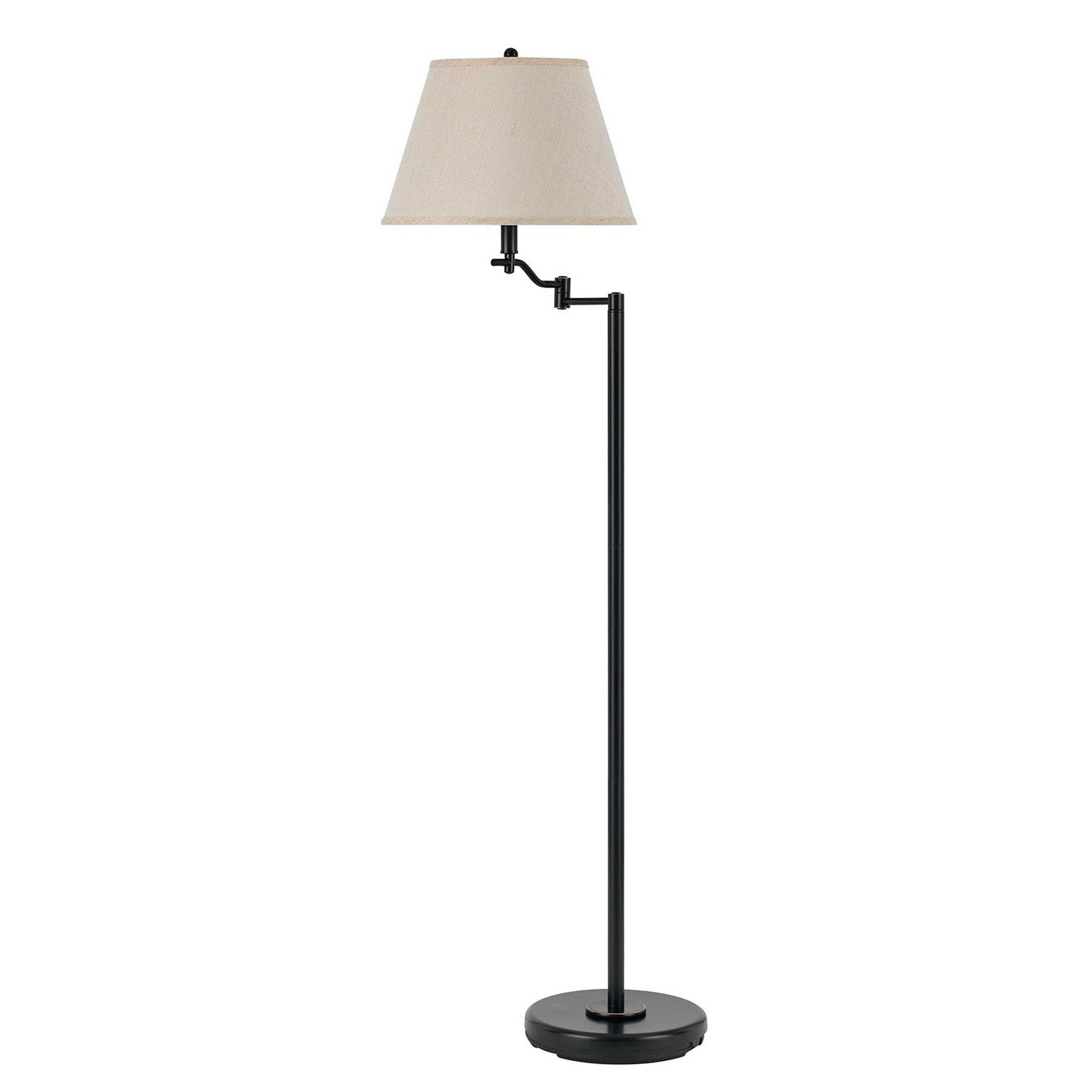 Benjara Bm220833 3 Way Metal Body Floor Lamp With Swing Arm & Conical Fabric Shade, Black