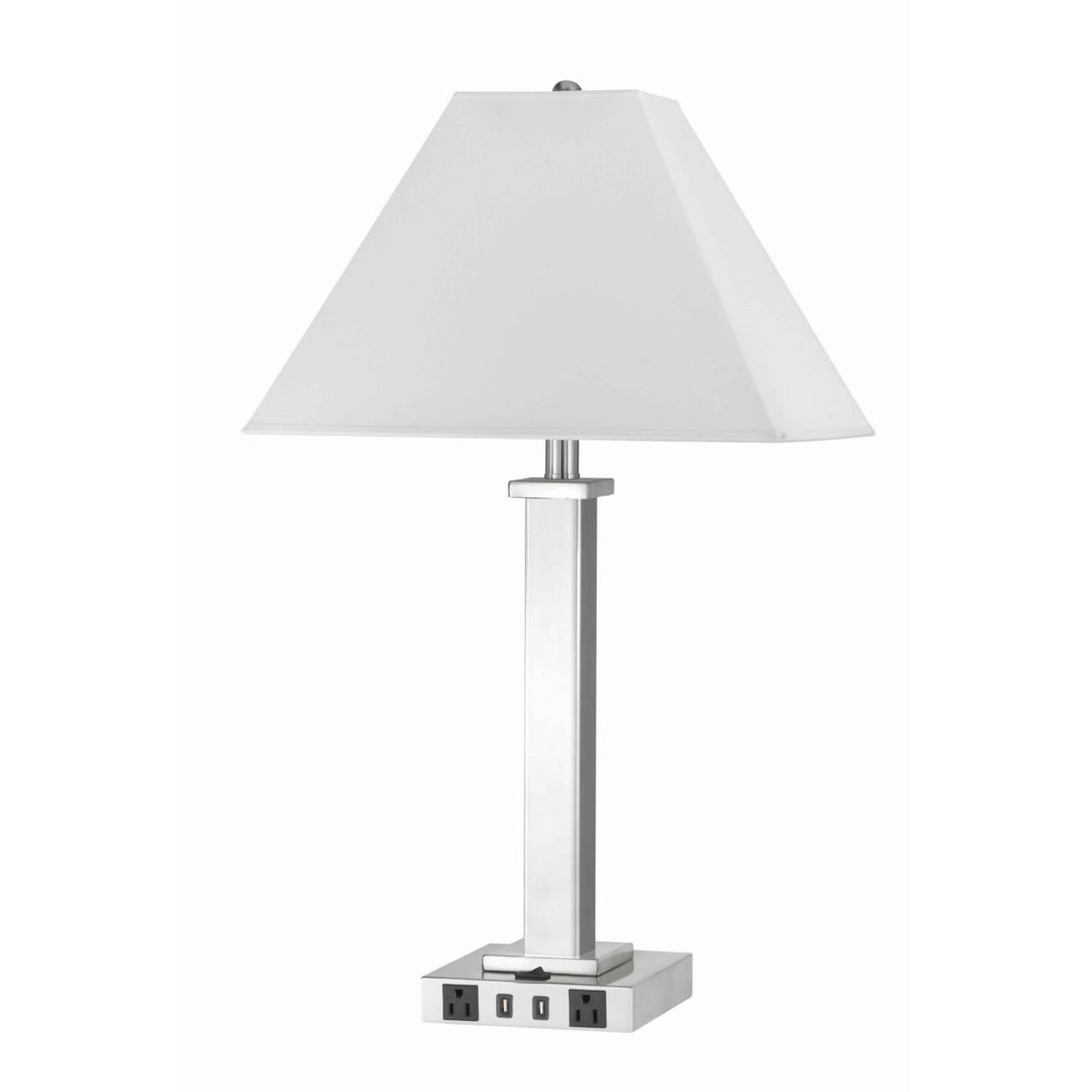 Benjara Bm224678 Trapezoid Shade Table Lamp With Metal Base & 2 Usb Ports&#44 White & Chrome