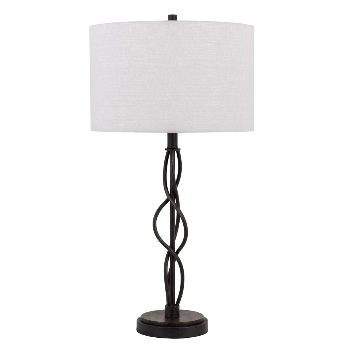 Benjara Bm224685 Round Fabric Shade Table Lamp With Metal Spiral Design Base&#44 White & Black