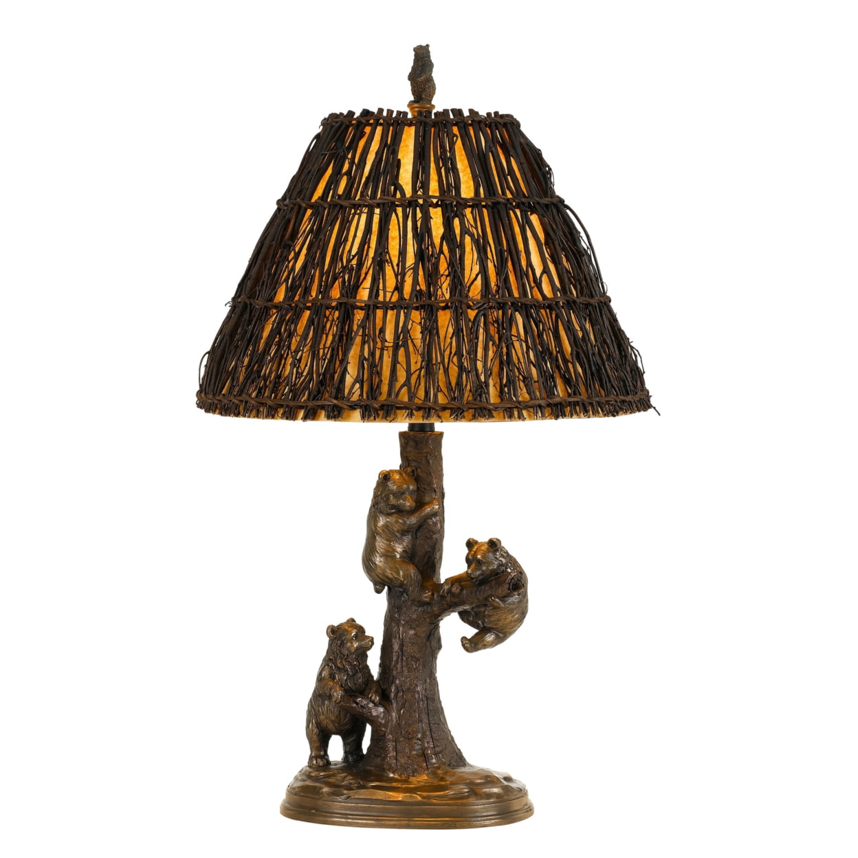 Benjara Bm224880 150W Resin Body Table Lamp With Bear Design & Twig Shade, Bronze