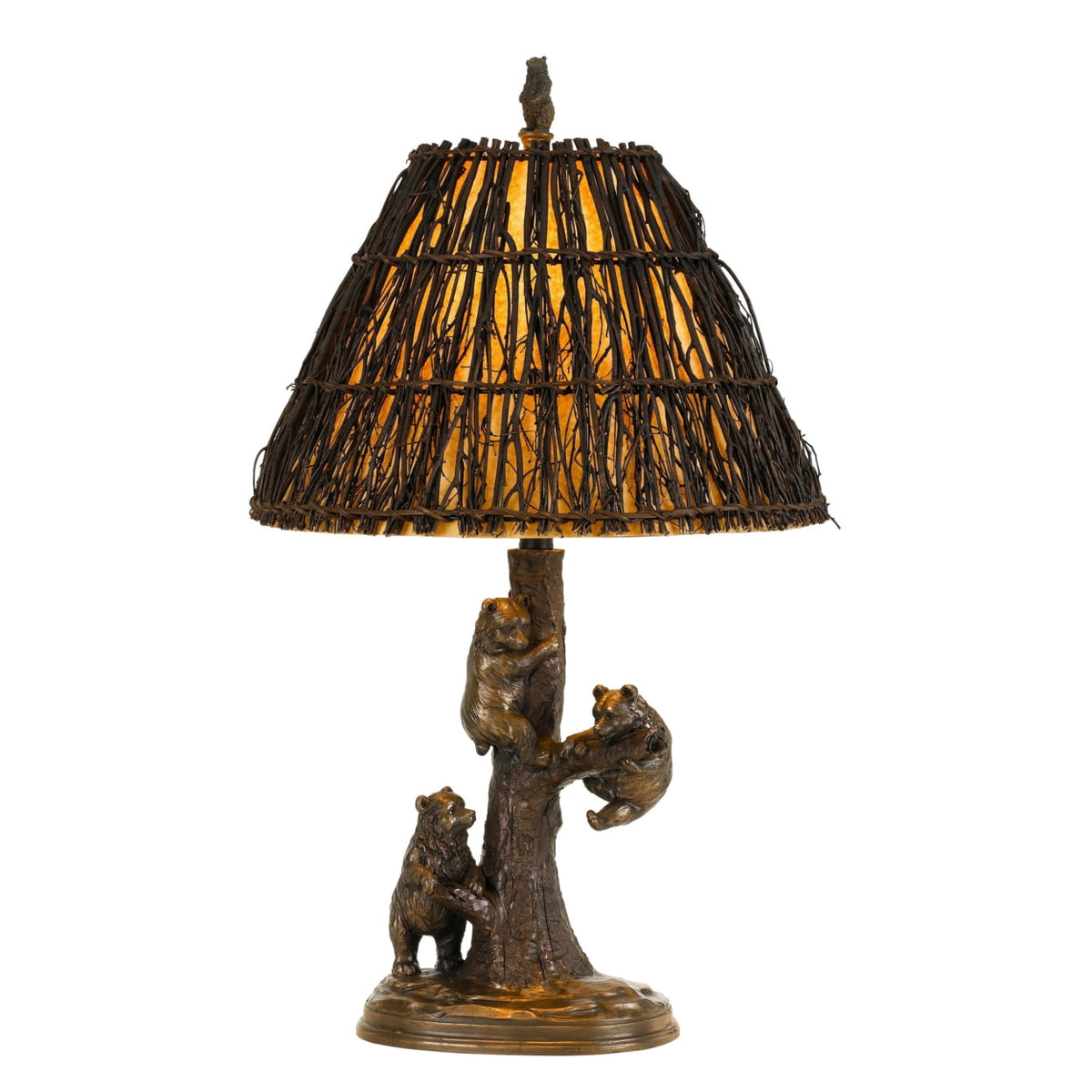 Benjara Bm224880 150W Resin Body Table Lamp With Bear Design & Twig Shade&#44 Bronze