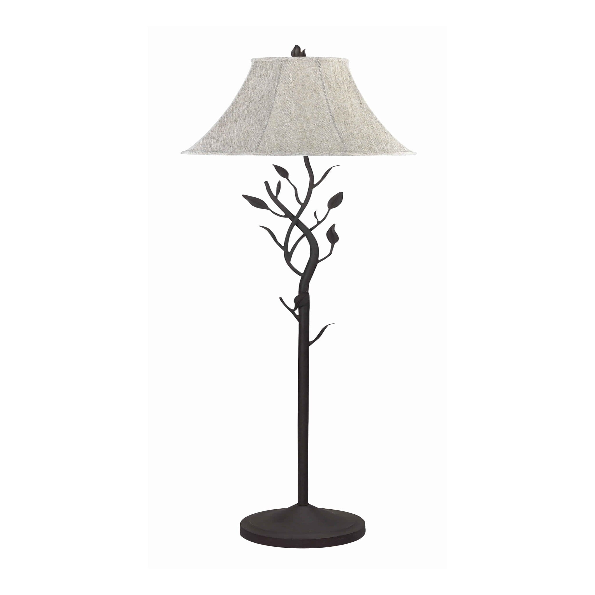 Benjara Bm223582 Metal Floor Lamp With Leaf Accent Body & Fabric Bell Shade&#44 Black & Gray
