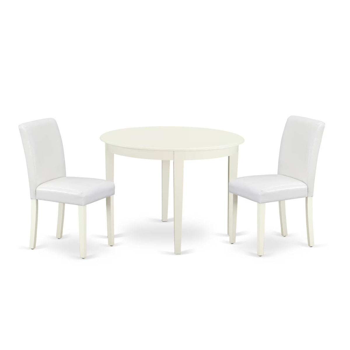 Casafoyer Boab3-Lwh-64 3 Piece Dining Set Contains A Round Kitchen Table And 2 White Faux Leather Parson Dining Room Chairs, 42X42 Inch, Linen White