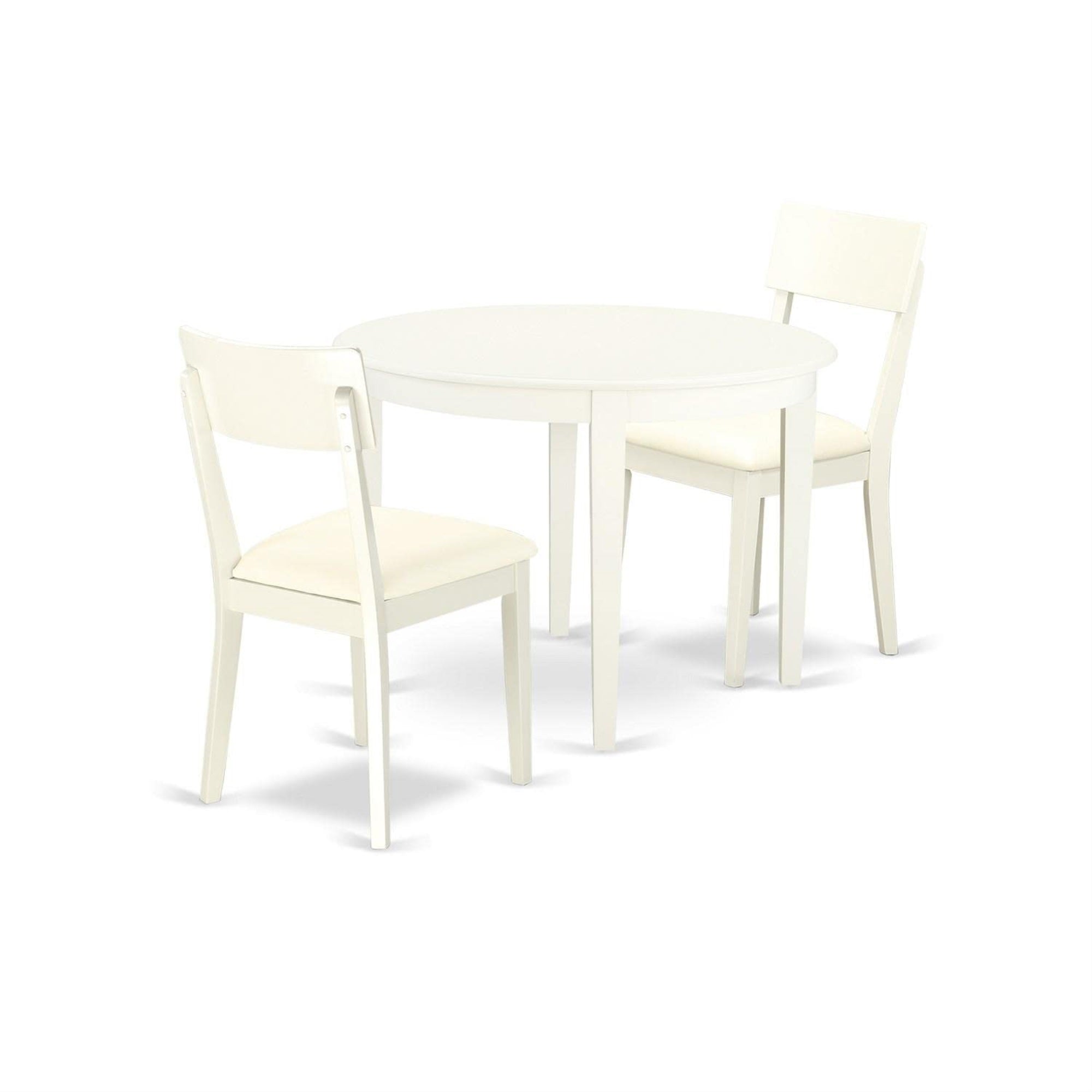 Casafoyer Boad3-Lwh-Lc Boston 3 Piece Set For Small Spaces Contains A Round Table And 2 Faux Leather Kitchen Dining Chairs, Linen White, 42X42 Inch